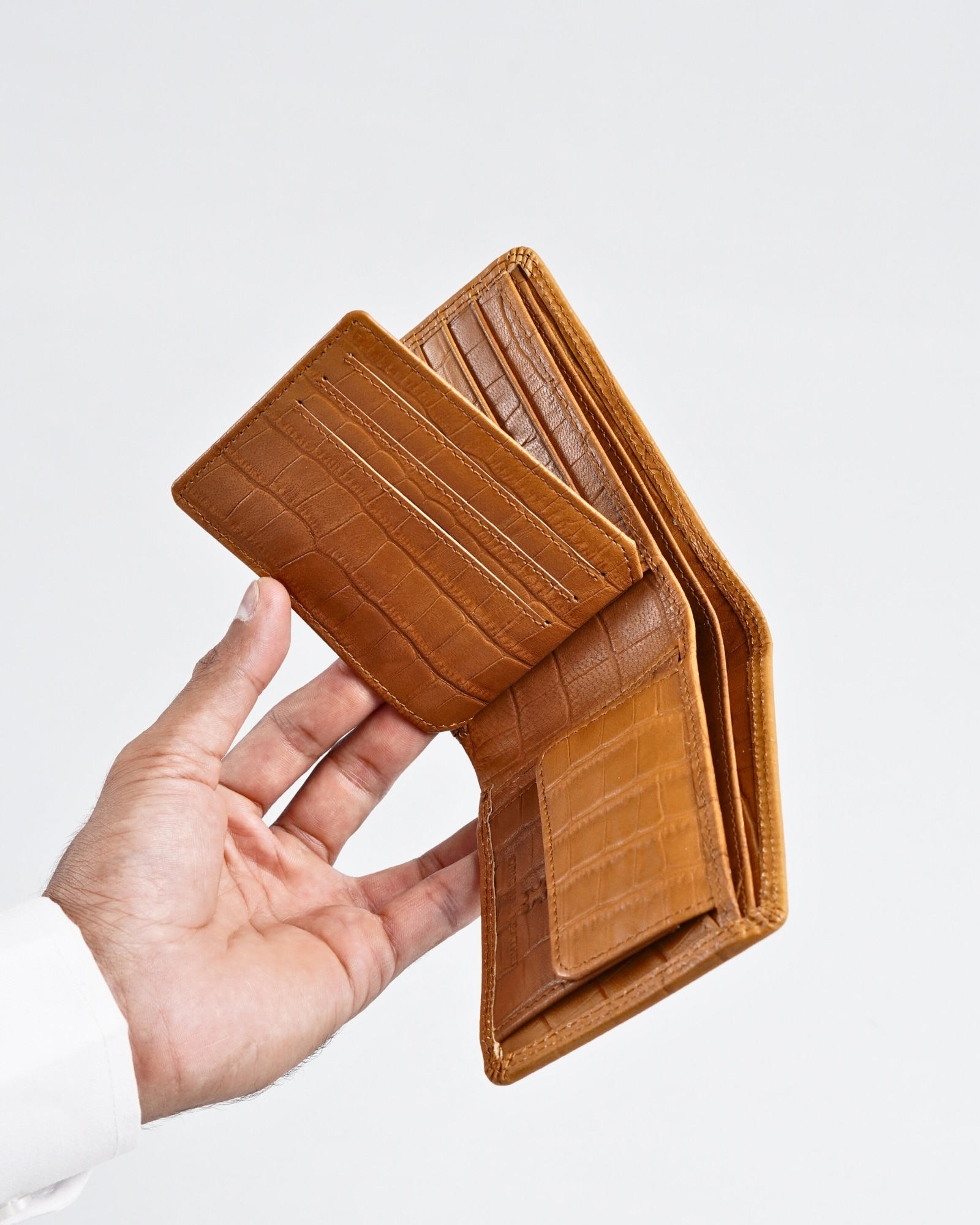 Hudson Men’s Original Leather Wallet (Almond Croco Brown) - Image 10