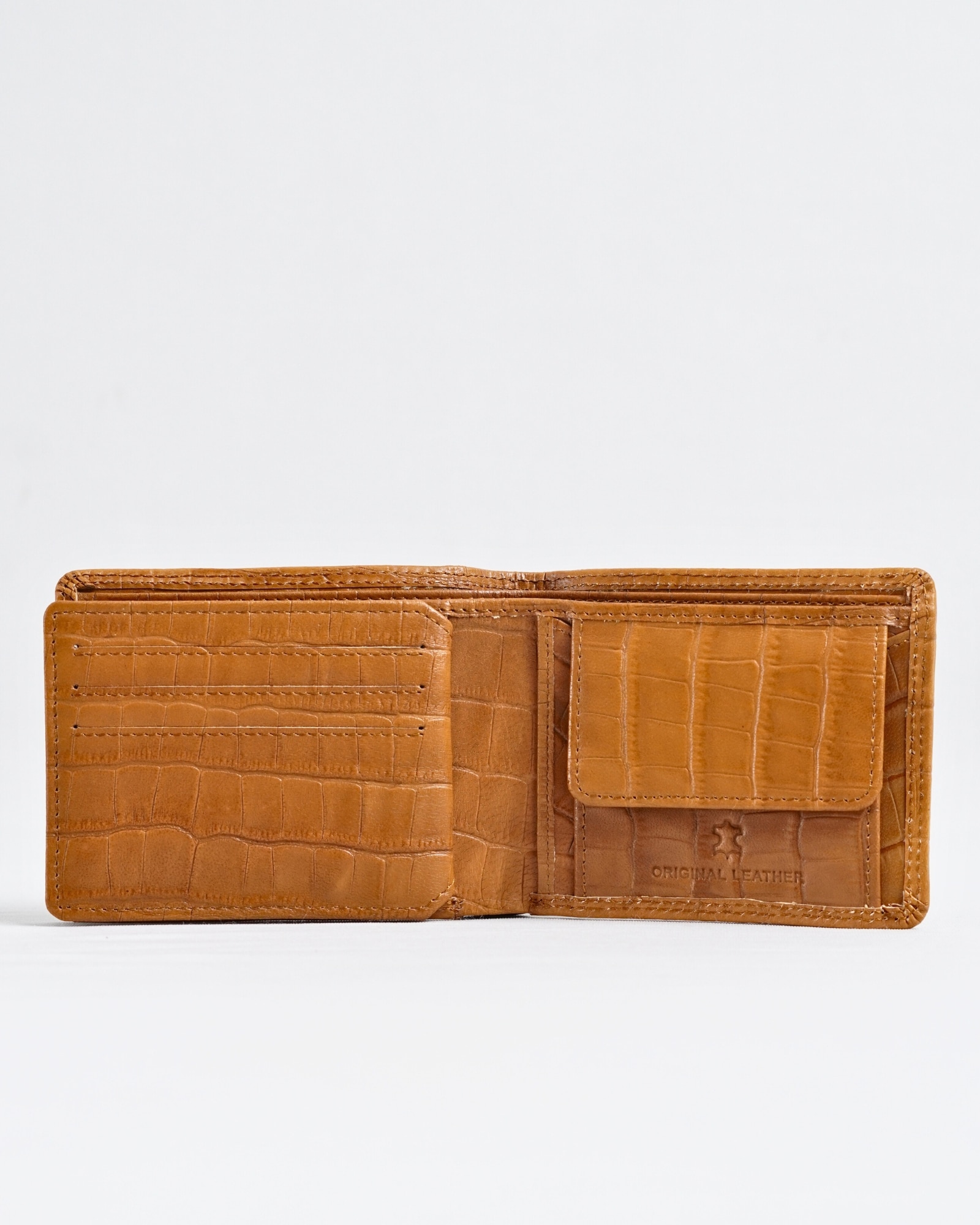 Hudson Men’s Original Leather Wallet (Almond Croco Brown) - Image 11