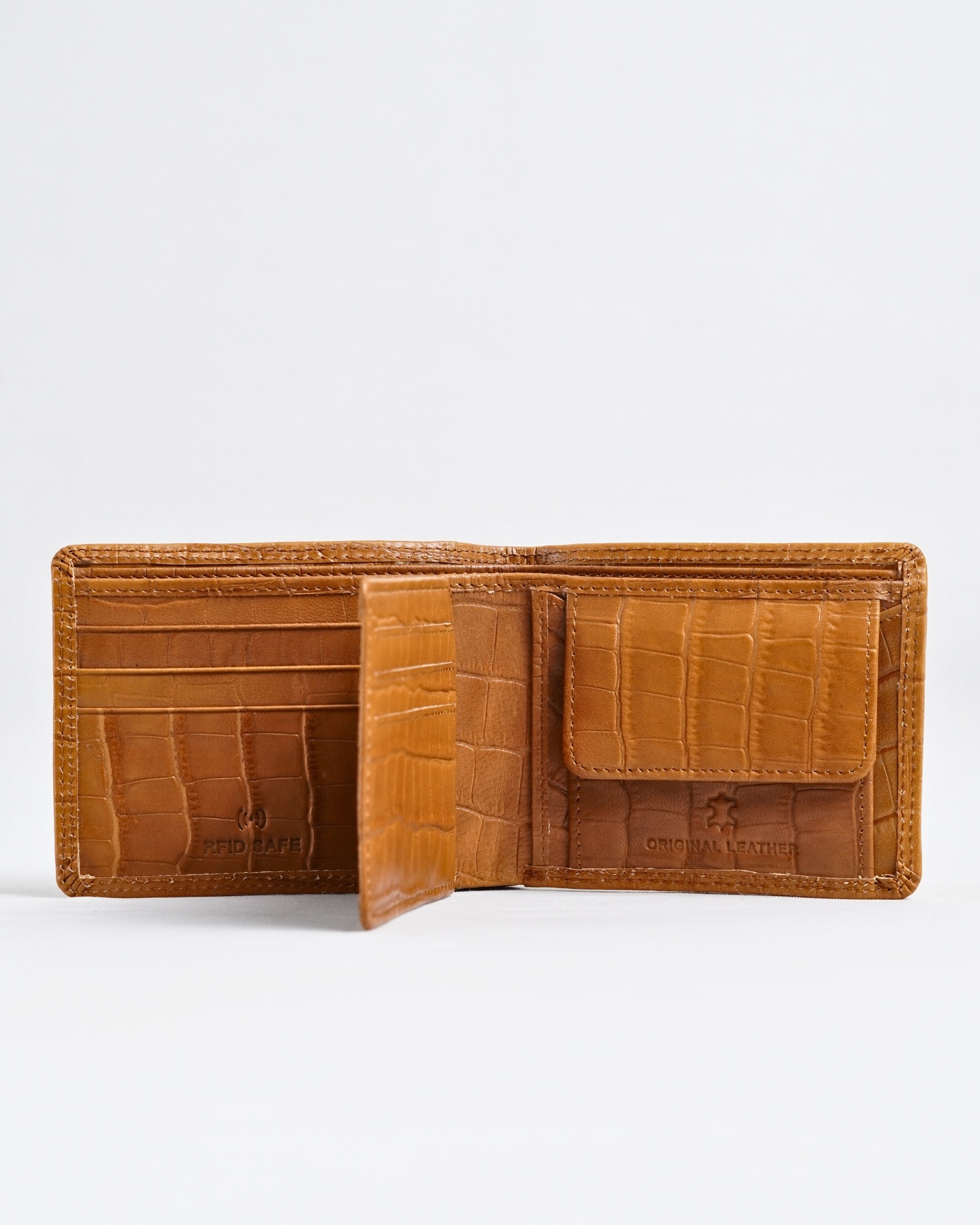 Hudson Men’s Original Leather Wallet (Almond Croco Brown) - Image 2