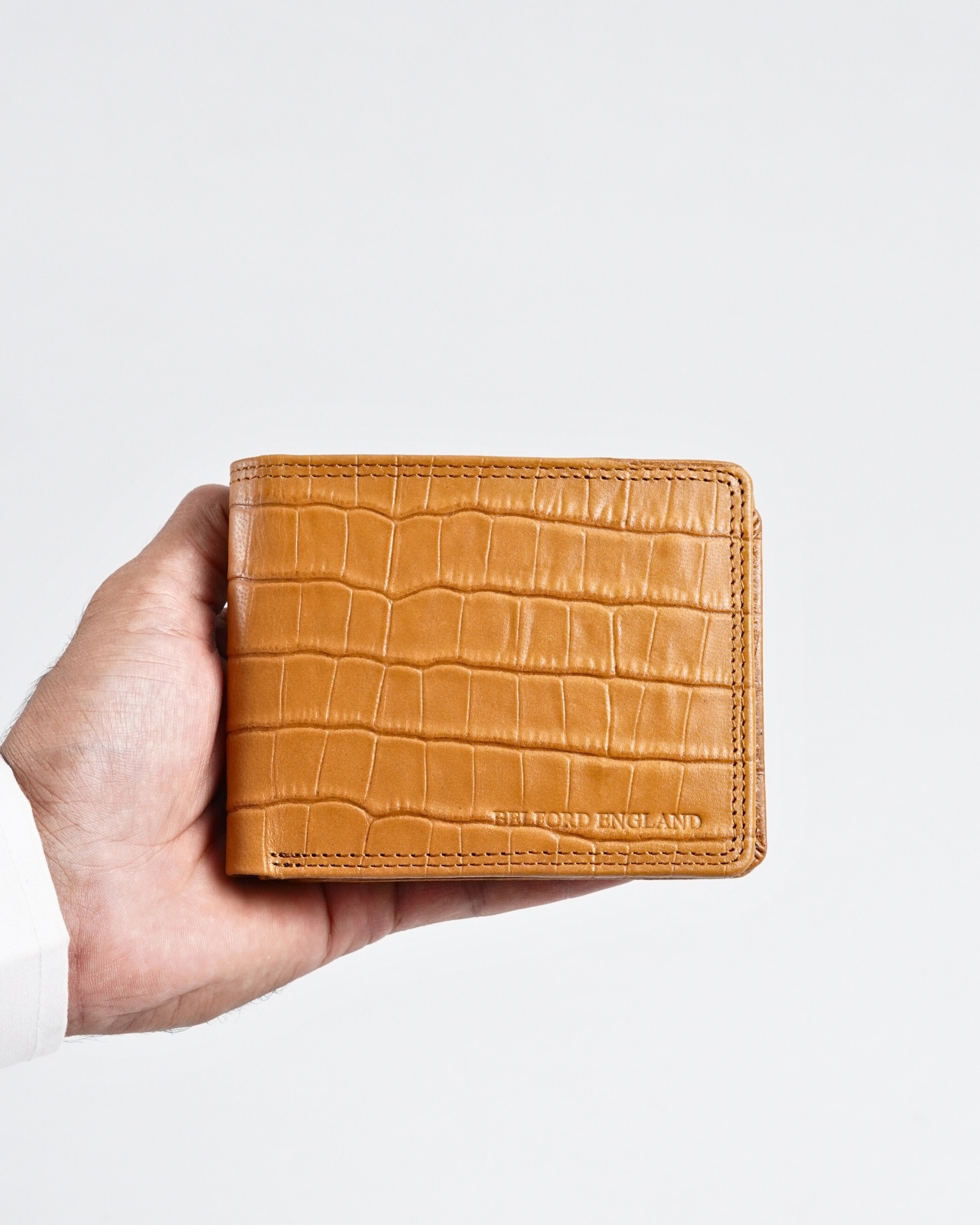 Hudson Men’s Original Leather Wallet (Almond Croco Brown) - Image 5