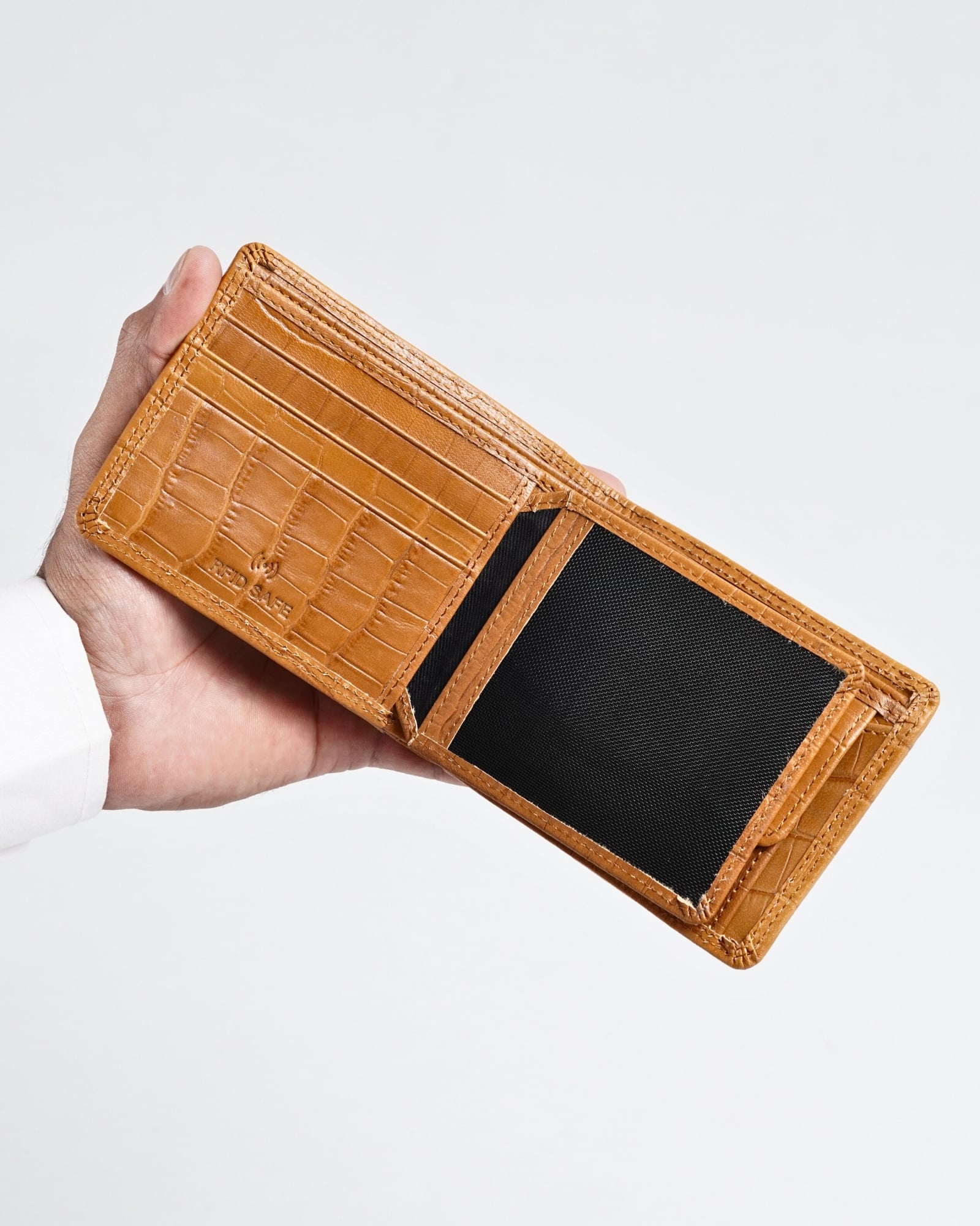 Hudson Men’s Original Leather Wallet (Almond Croco Brown) - Image 7