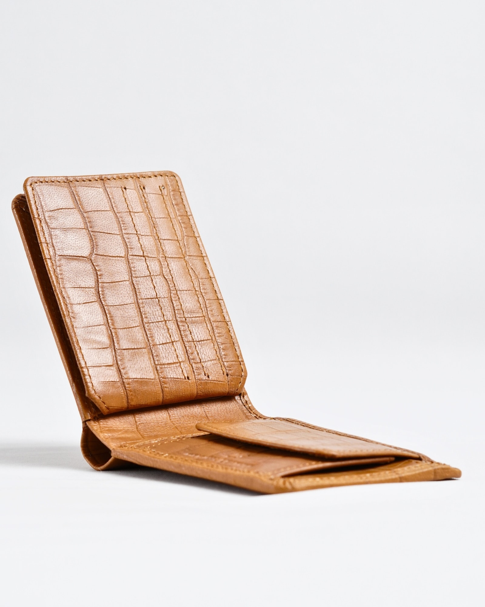 Hudson Men’s Original Leather Wallet (Almond Croco Brown) - Image 9