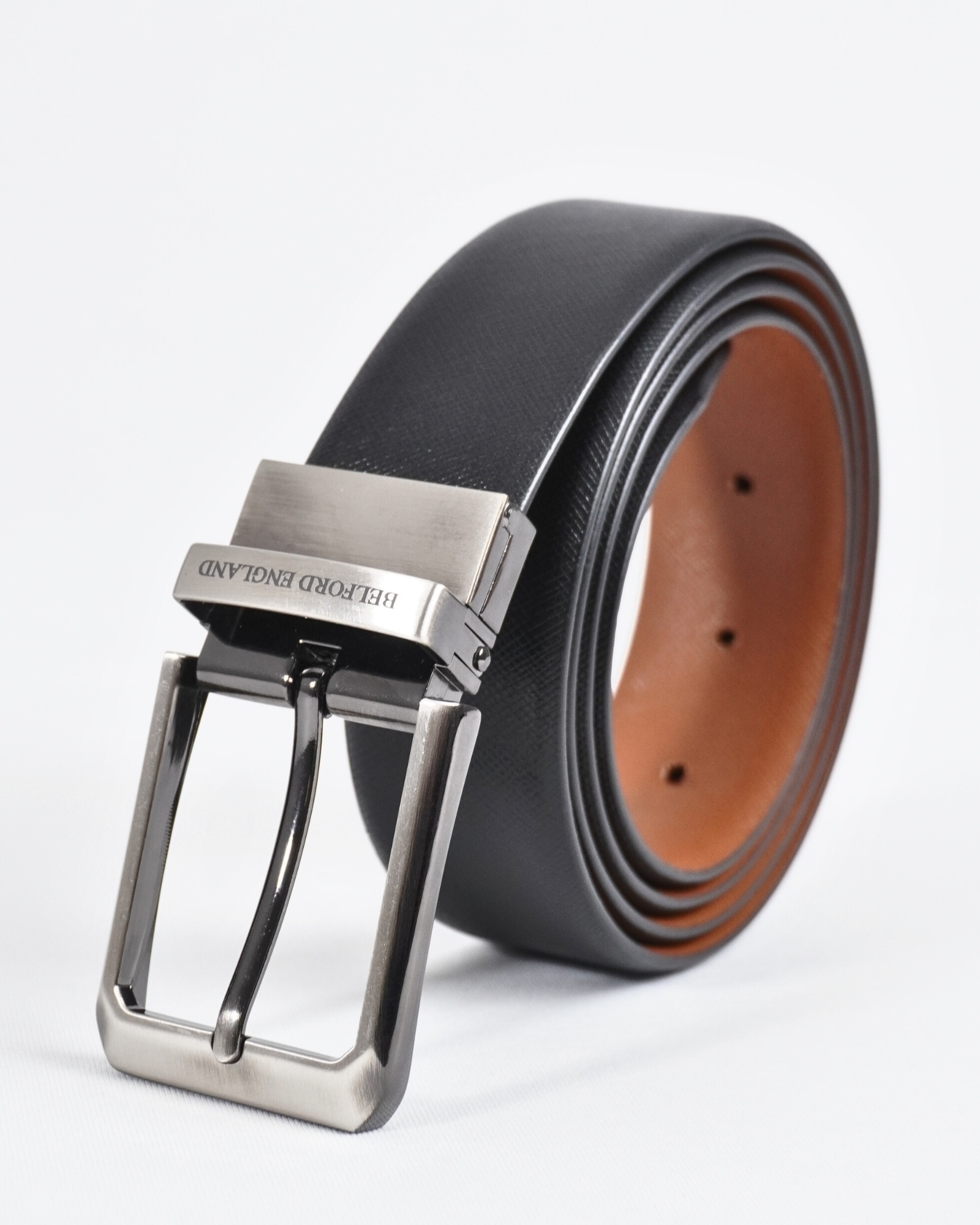 Saffiano Men's Original Leather Belt  Reversible (Black & Tan) - 28-44 - Image 4