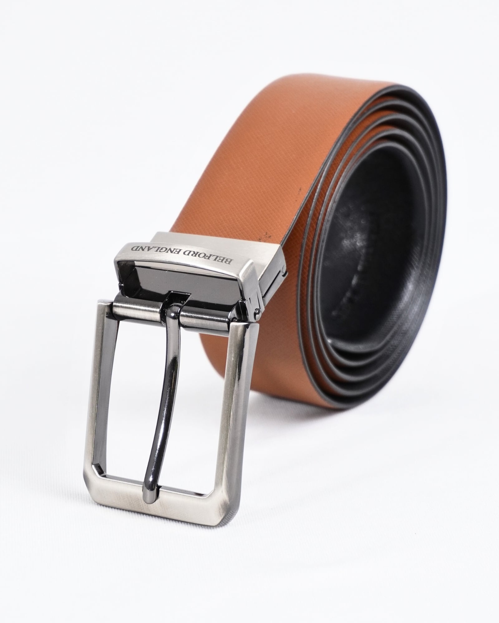 Saffiano Men's Original Leather Belt  Reversible (Black & Tan) - 28-44 - Image 5