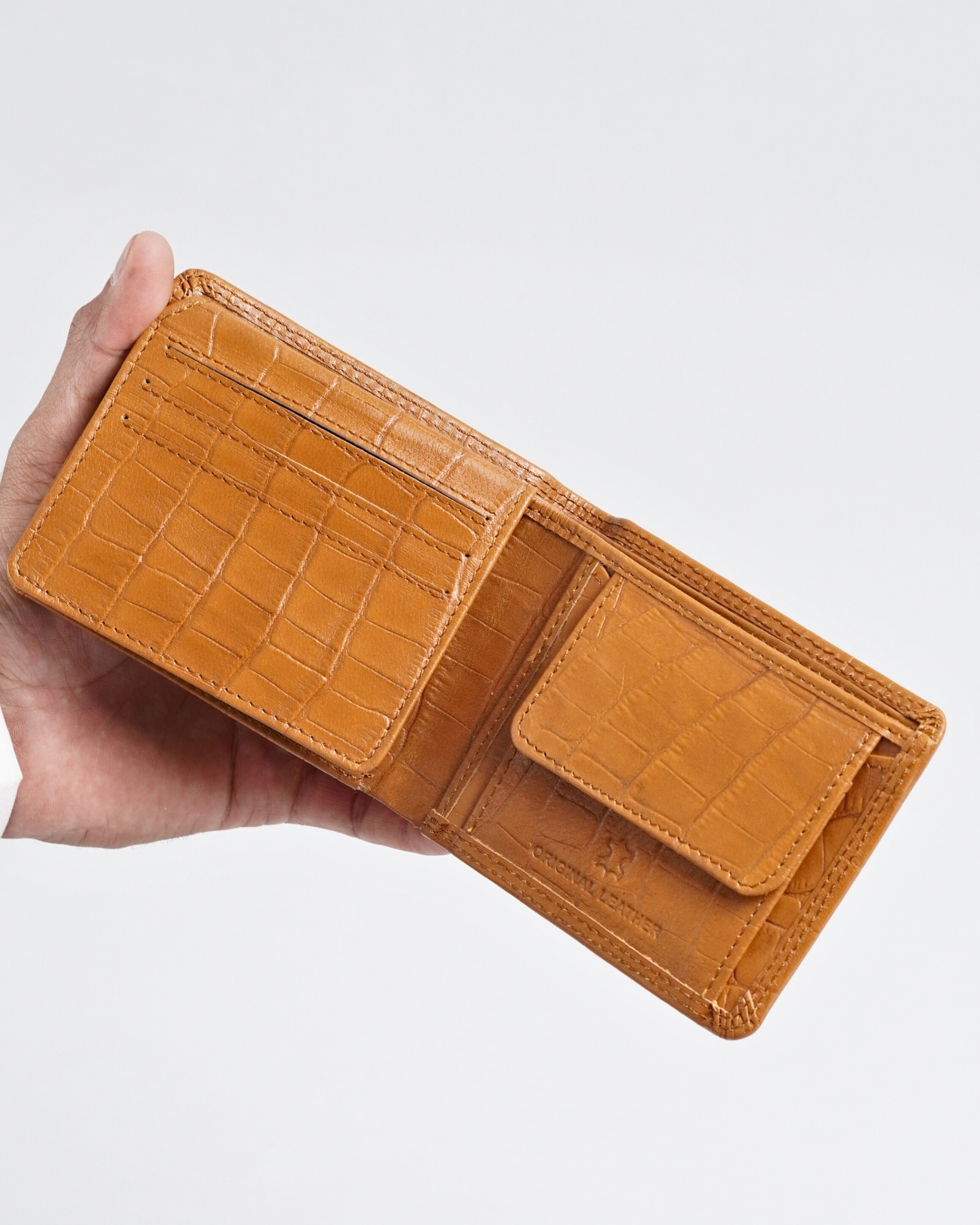 Tanner Men’s Original Leather Wallet  (Almond Croco Brown) - Image 7
