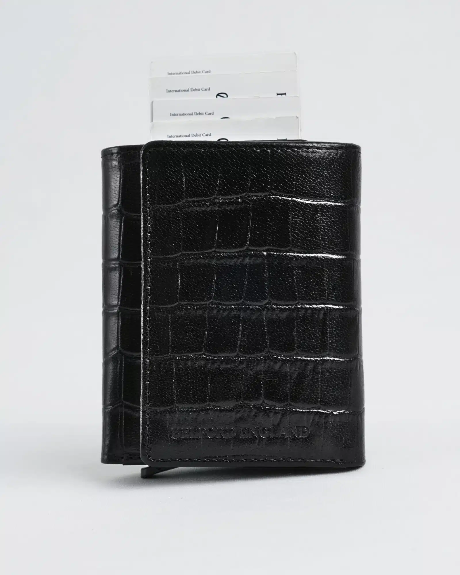 Barcelano - Men’s Original Leather Wallet | One -Click Card Access (Croco Black)