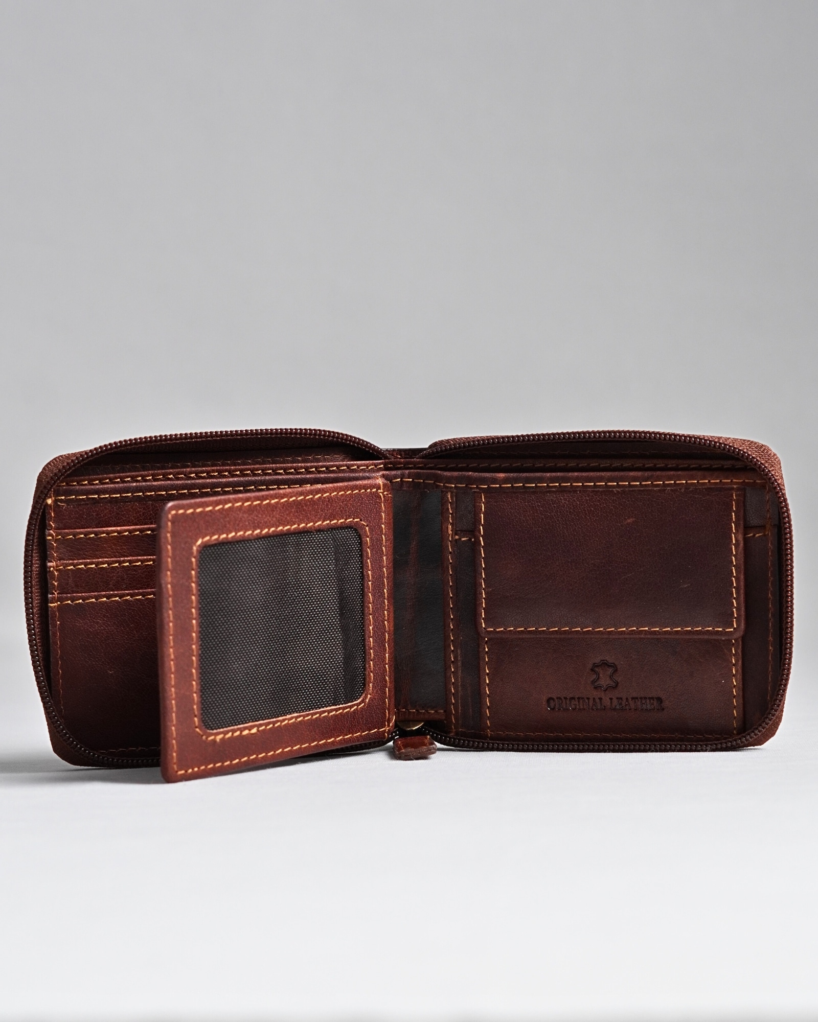 Tokyo Men’s Original Leather Zipper Wallet (Vintage Brown) - Image 2