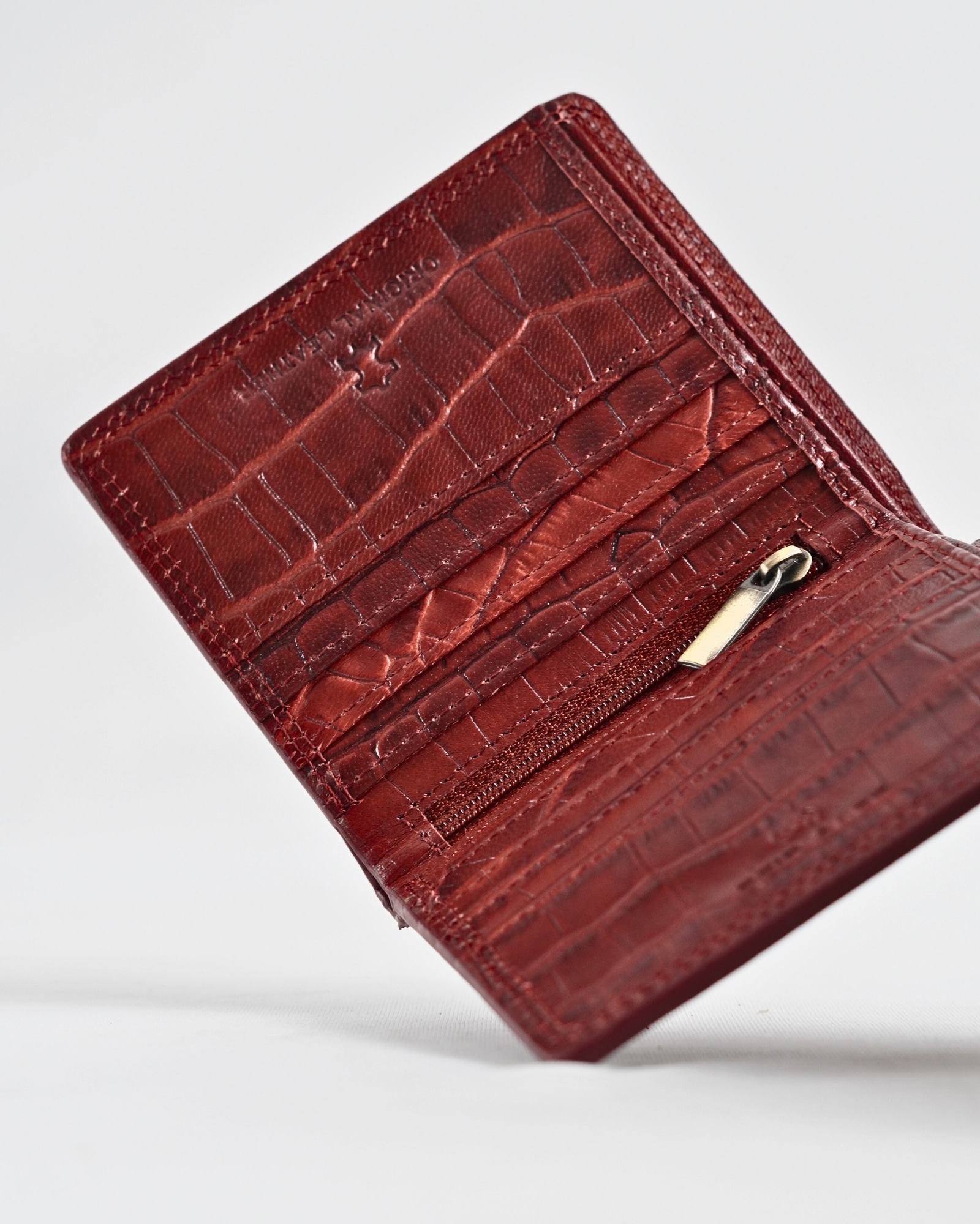 Aubrey - Men’s Original Leather Wallet (Croco Brown & Cherry Blend) - Image 2