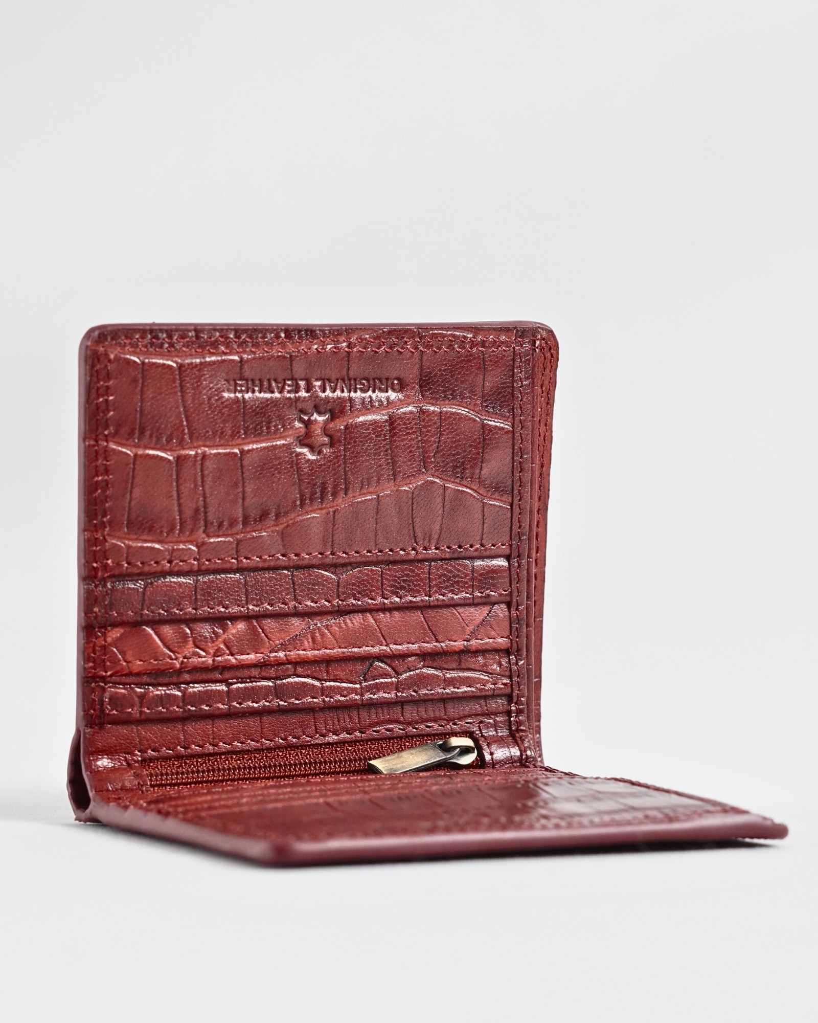Aubrey - Men’s Original Leather Wallet (Croco Brown & Cherry Blend) - Image 4