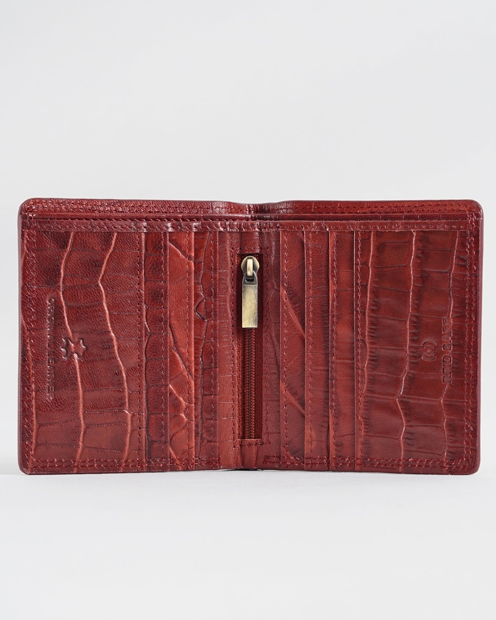 Aubrey - Men’s Original Leather Wallet (Croco Brown & Cherry Blend) - Image 5