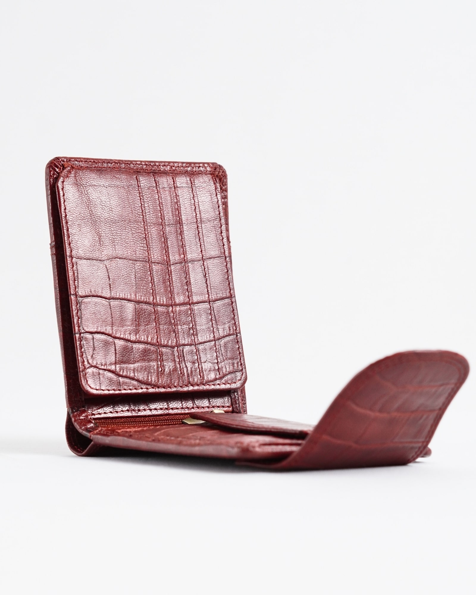 Derby - Men’s Original Leather Wallet (Croco Brown & Cherry Blend) - Image 4