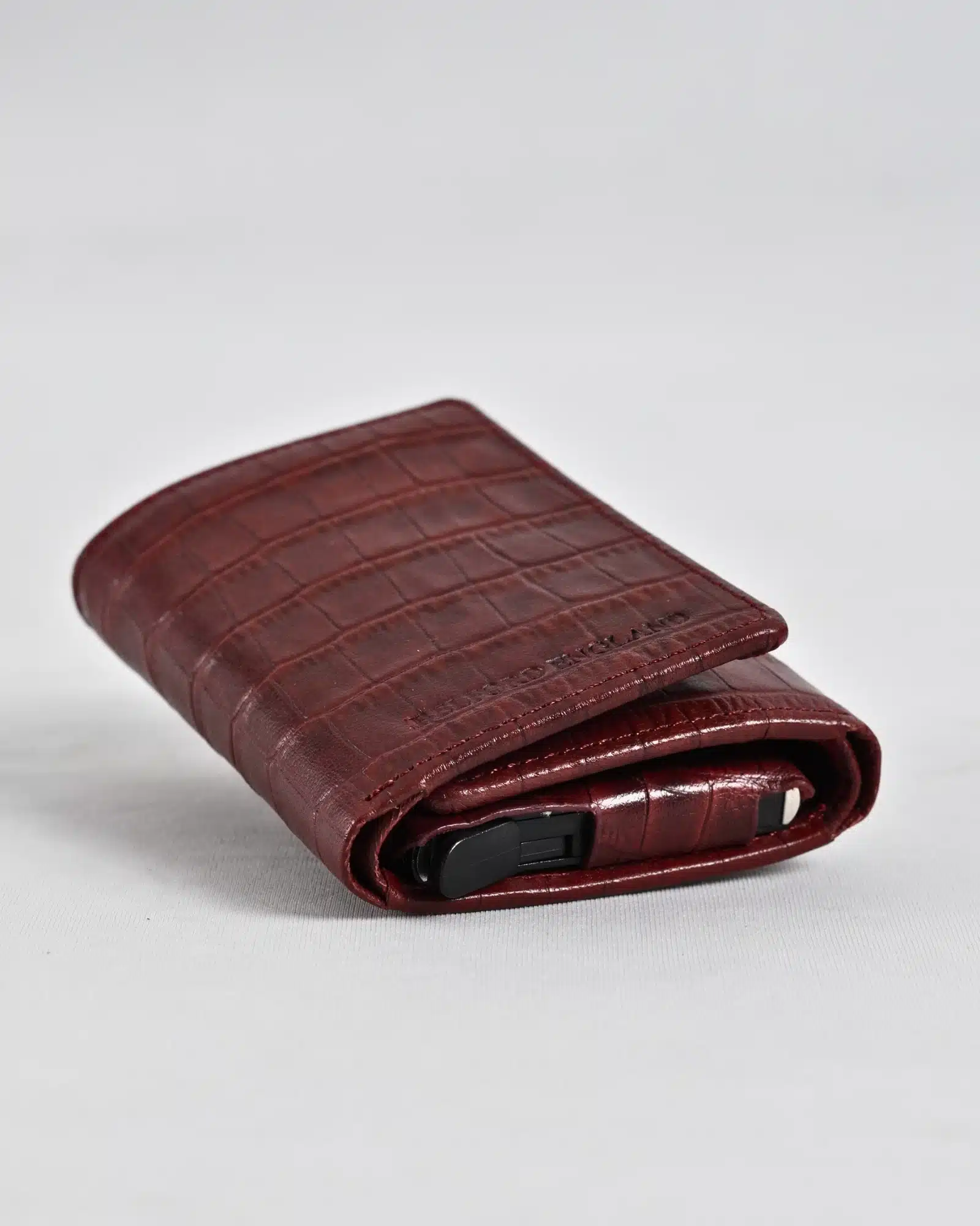 Detroit - Men’s Original Leather [Smart Card Pop UP] Wallet (Croco Brown & Cherry Blend)