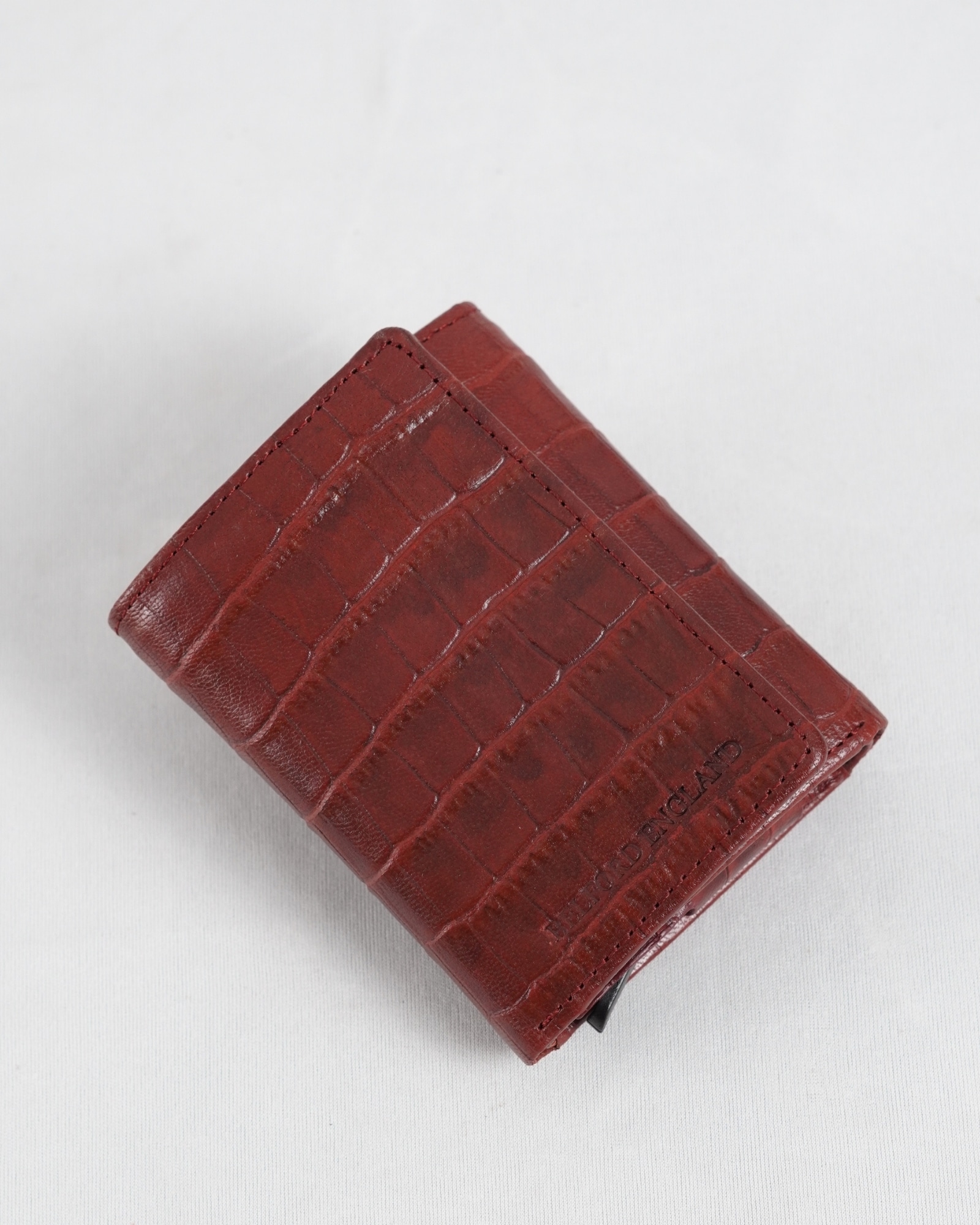 Detroit - Men’s Original Leather [Smart Card Pop UP] Wallet (Croco Brown & Cherry Blend) - Image 4