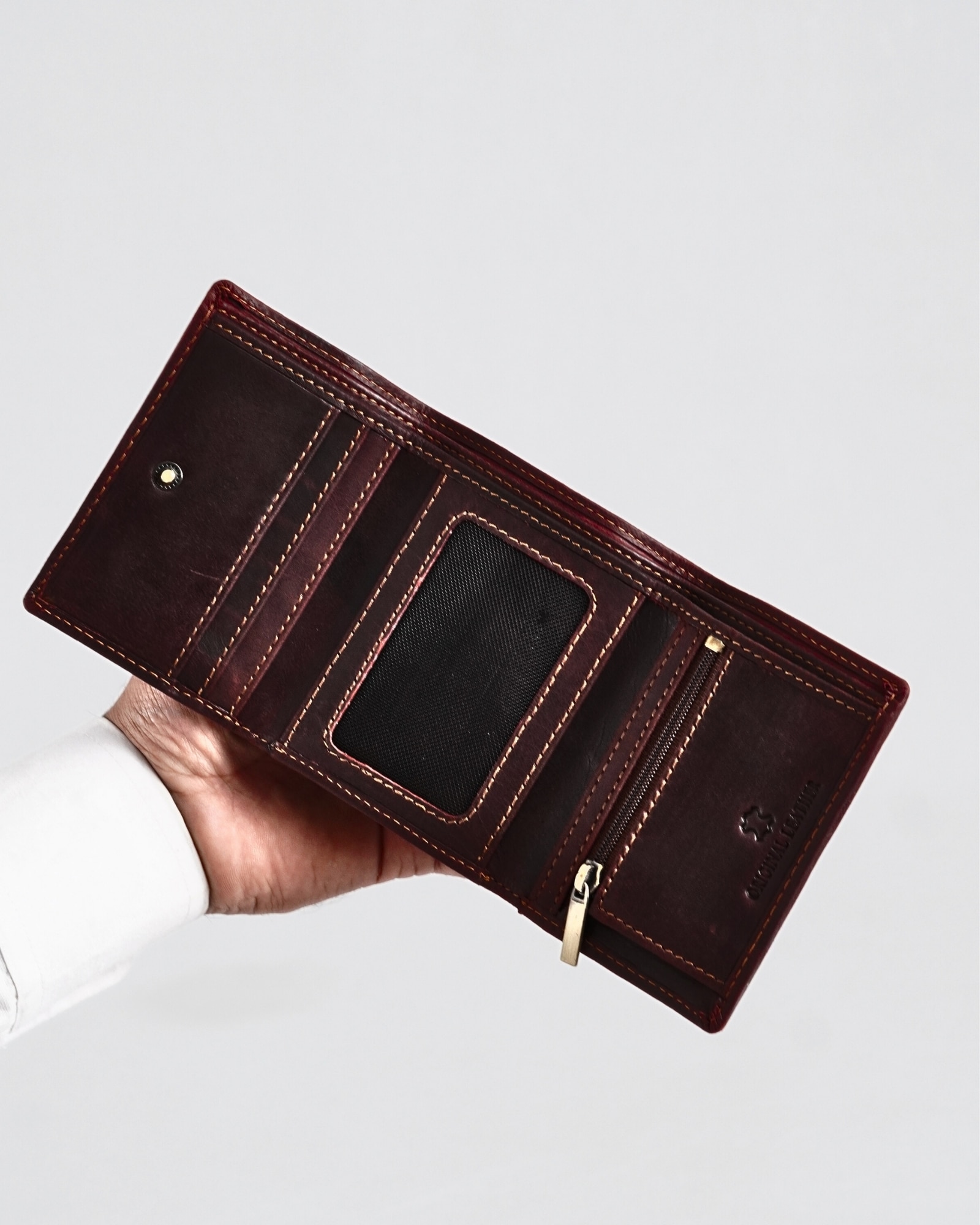 Dublin - Men’s Original Leather Trifold Wallet (Vintage Brown) - Image 3