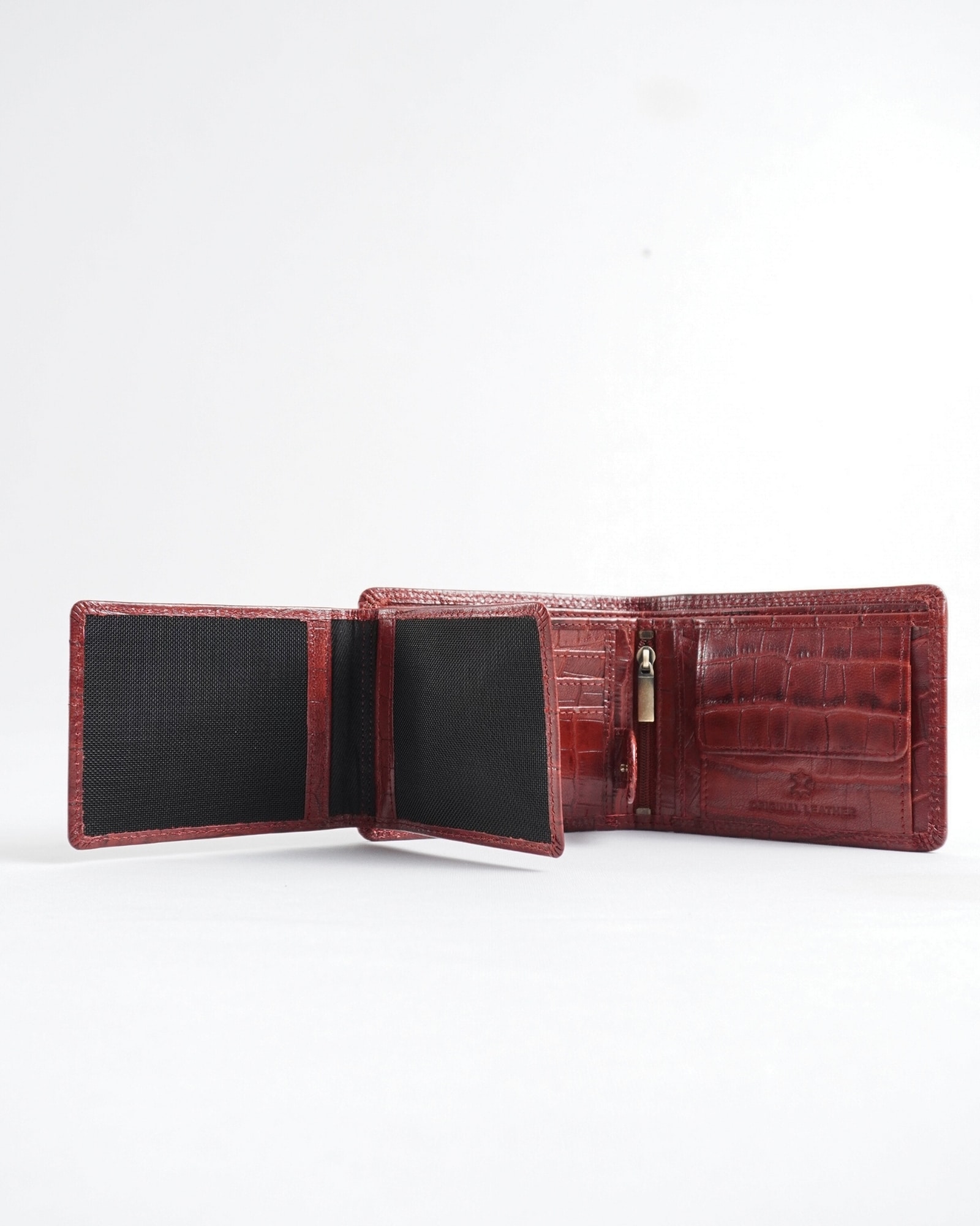 Harvard Men’s Original Leather Wallet (Croco Brown & Cherry Blend) - Image 4