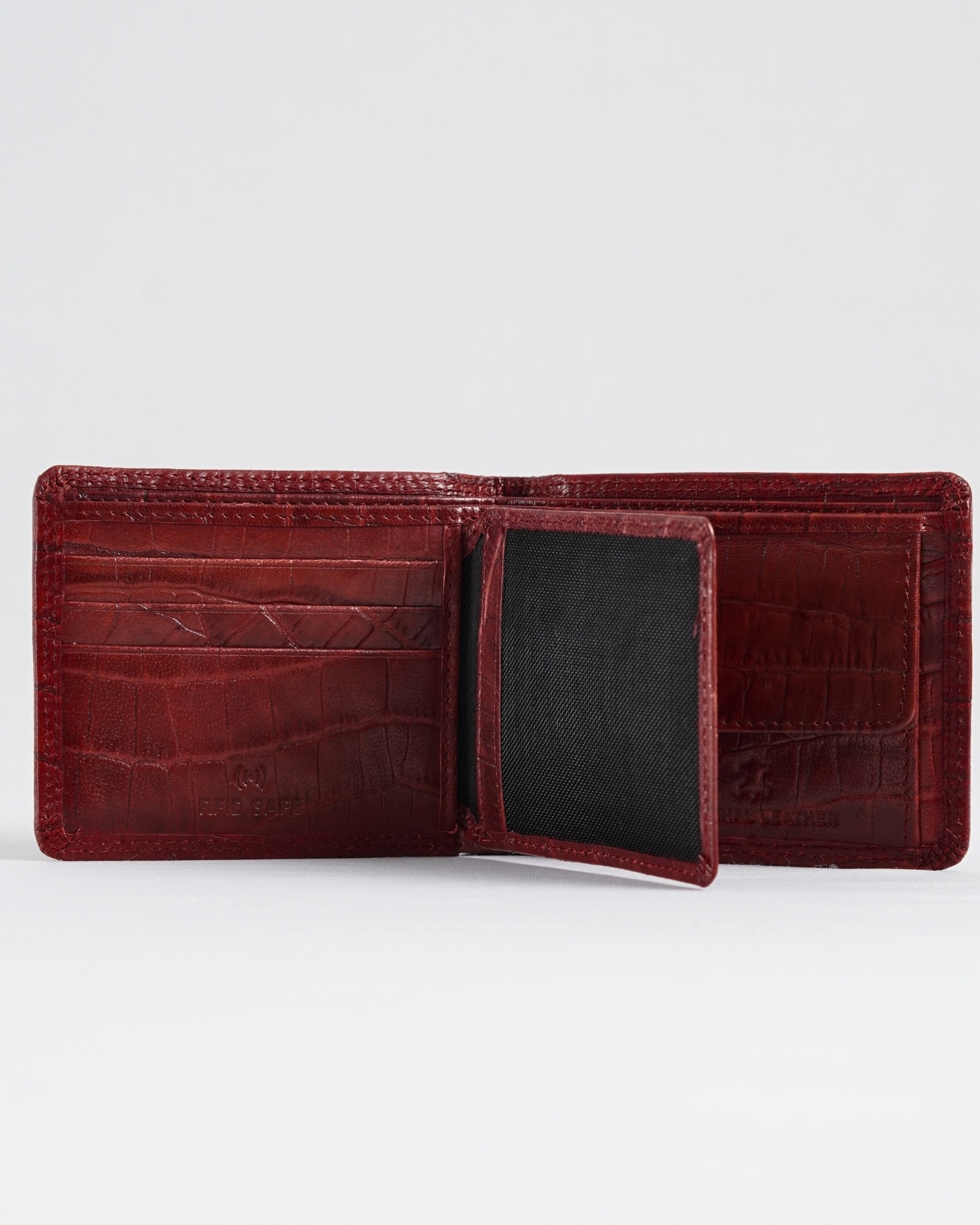Hudson Men’s Original Leather Wallet (Croco Brown & Cherry Blend) - Image 4