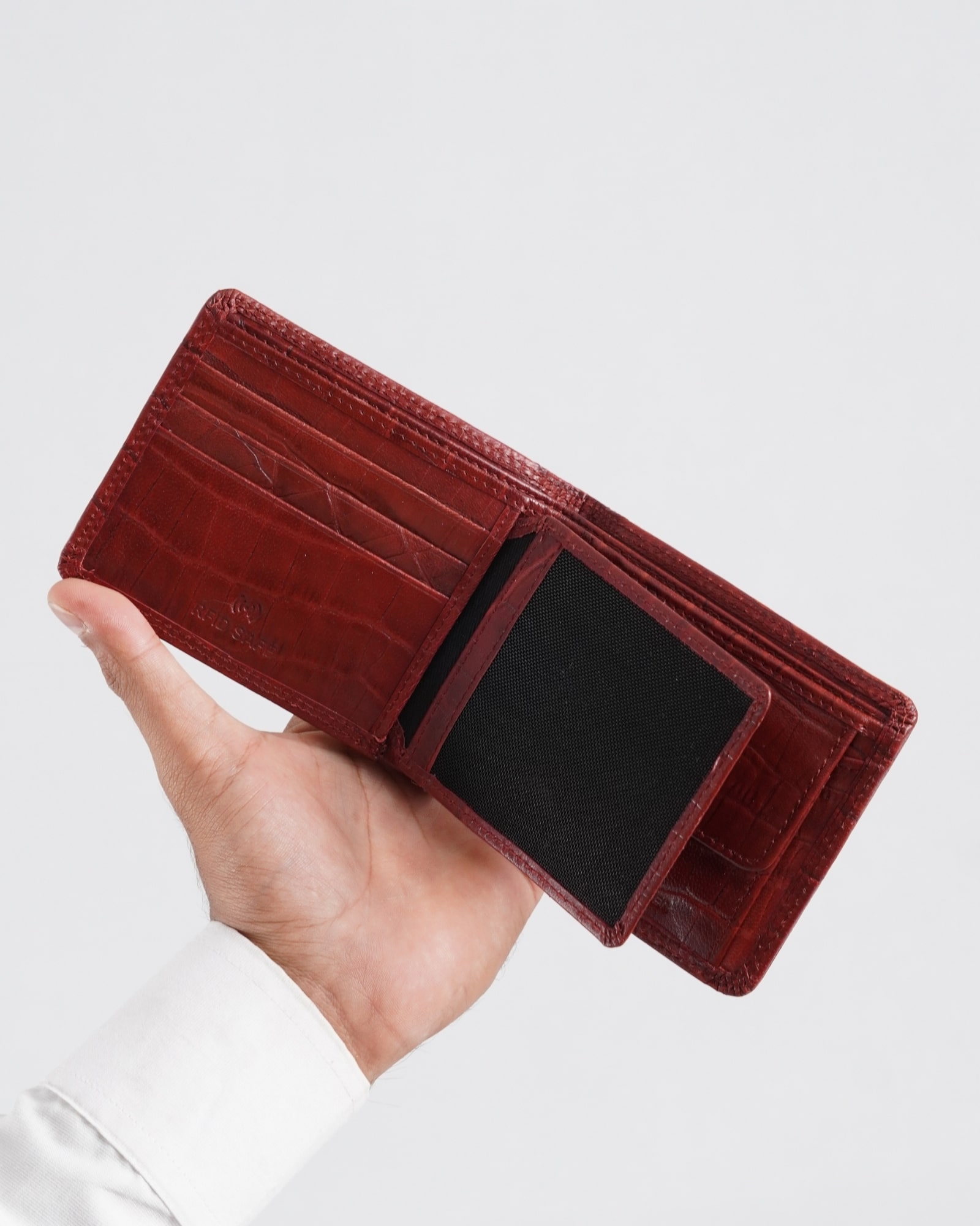 Hudson Men’s Original Leather Wallet (Croco Brown & Cherry Blend) - Image 6