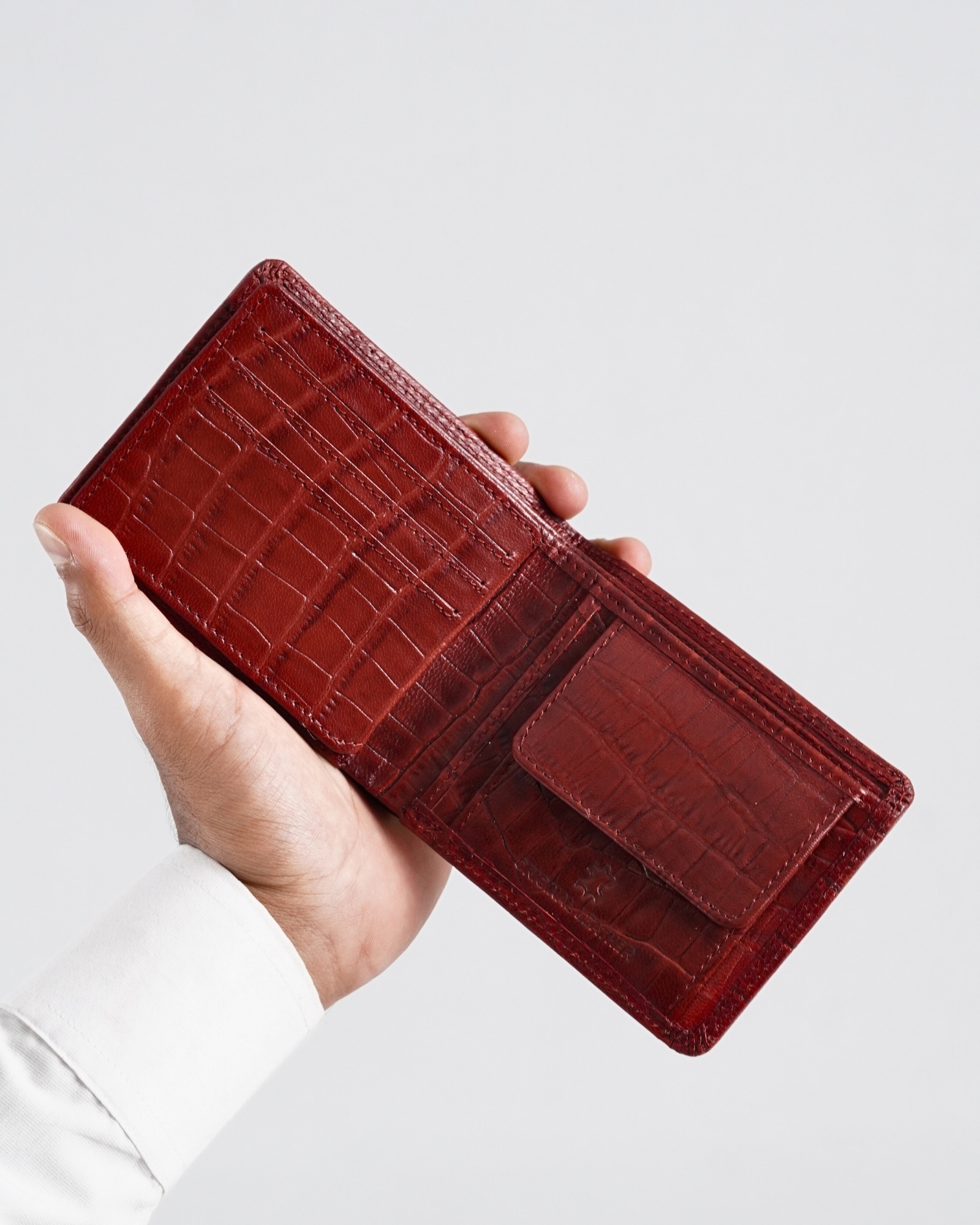 Hudson Men’s Original Leather Wallet (Croco Brown & Cherry Blend) - Image 7