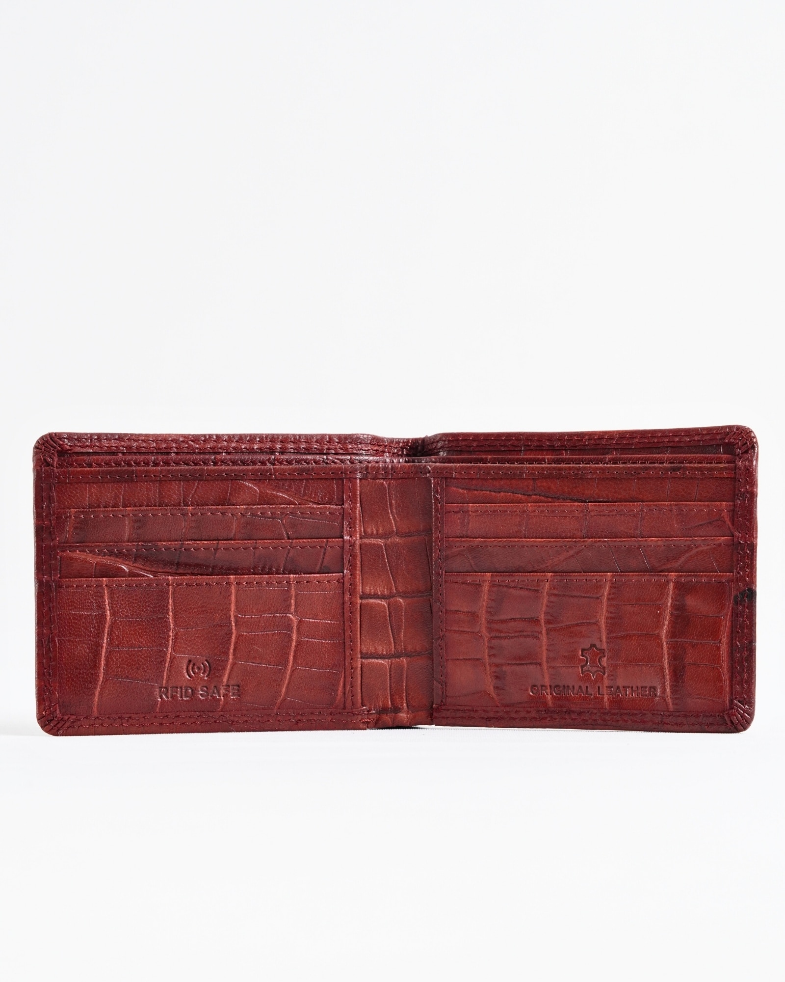 Real Madrid - Men’s Original Sleek Leather Wallet (Croco Brown and Cherry Blend) - Image 2