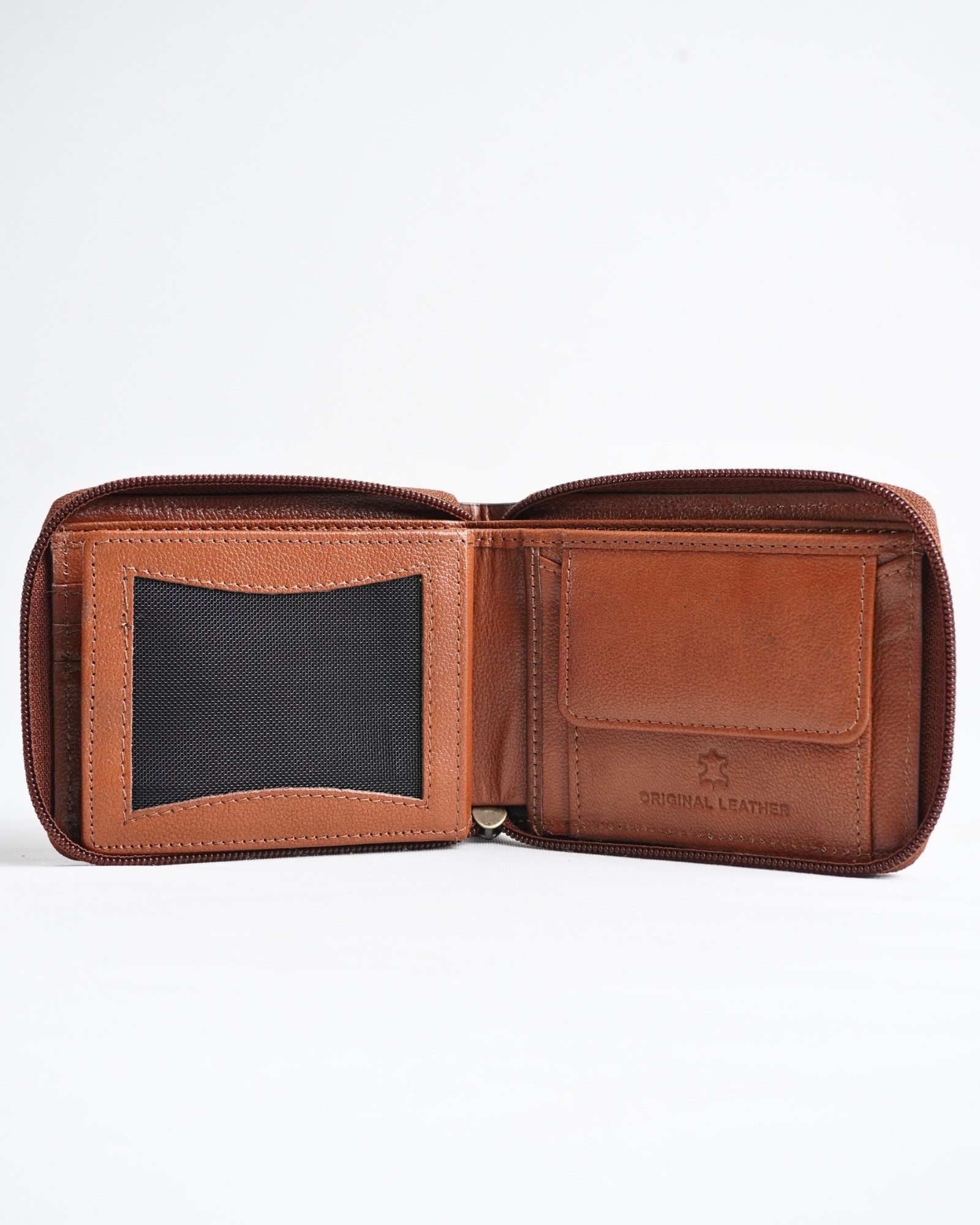 Tokyo Men’s Original Leather Zipper Wallet  ( Cognac ) - Image 2