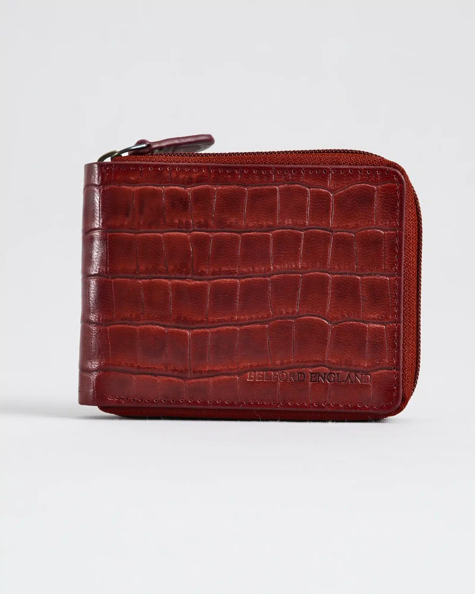 Tokyo Men’s Original Leather Zipper Wallet (Croco Brown & Cherry Blend)