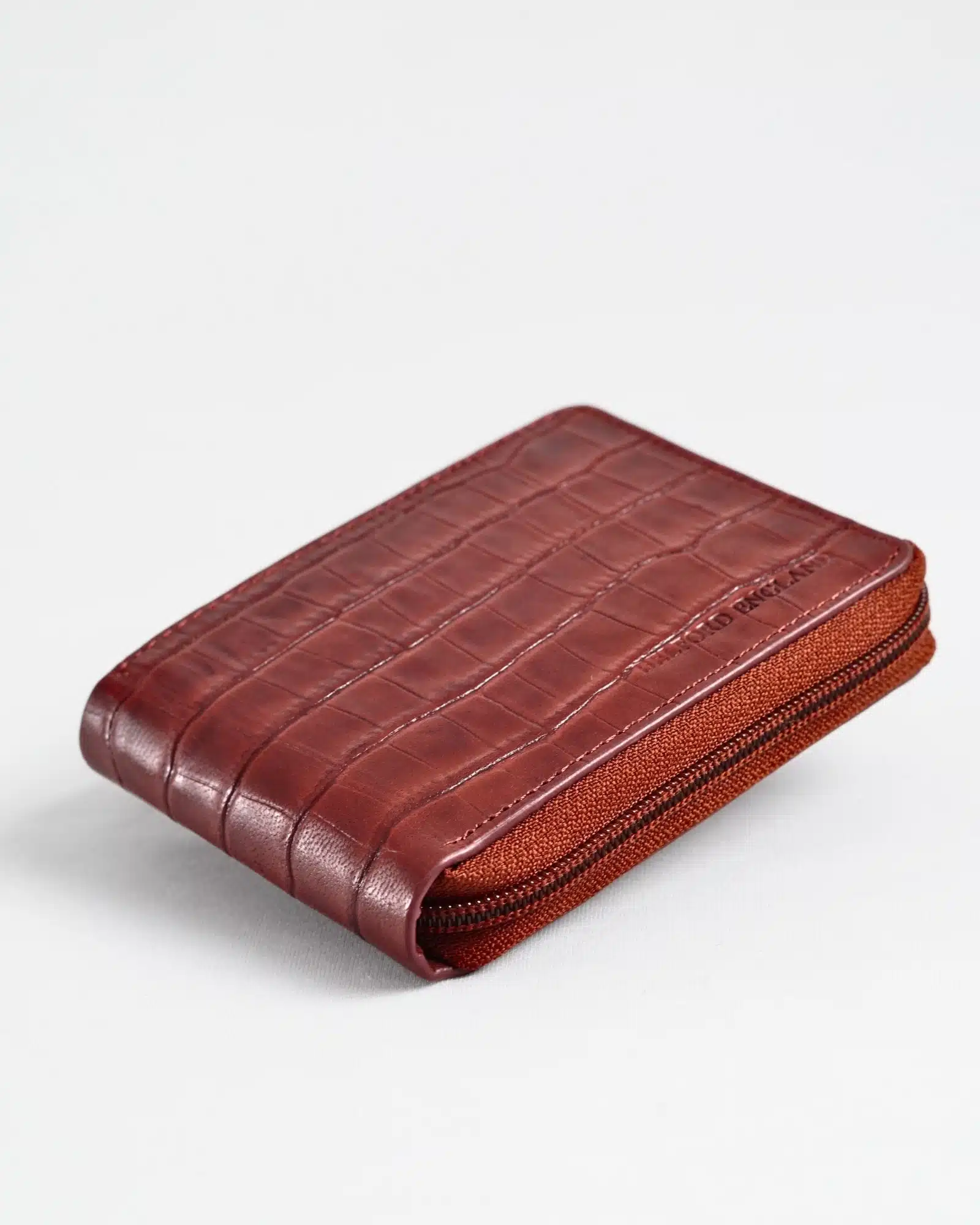 Tokyo Men’s Original Leather Zipper Wallet (Croco Brown & Cherry Blend) - Image 10