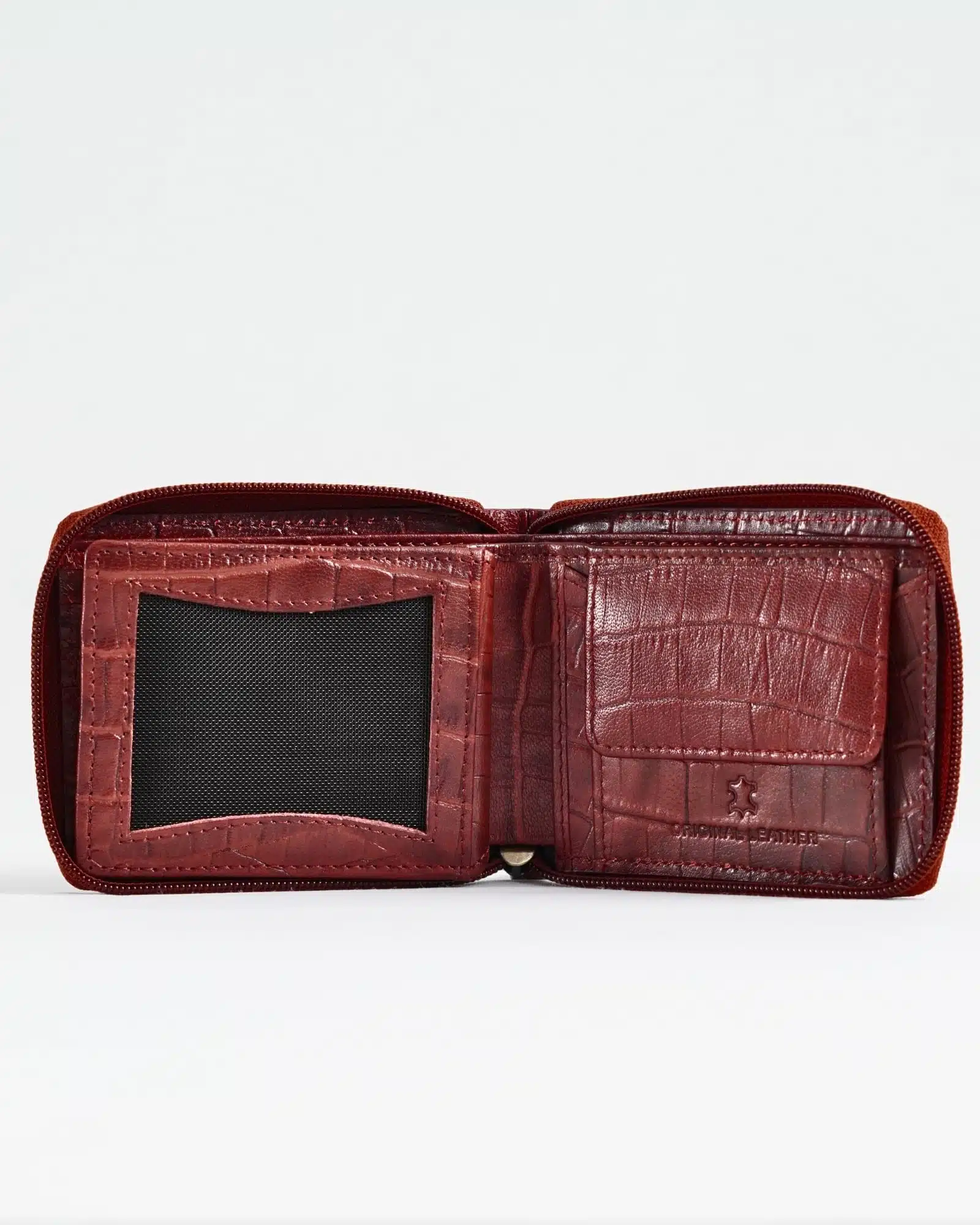 Tokyo Men’s Original Leather Zipper Wallet (Croco Brown & Cherry Blend) - Image 2