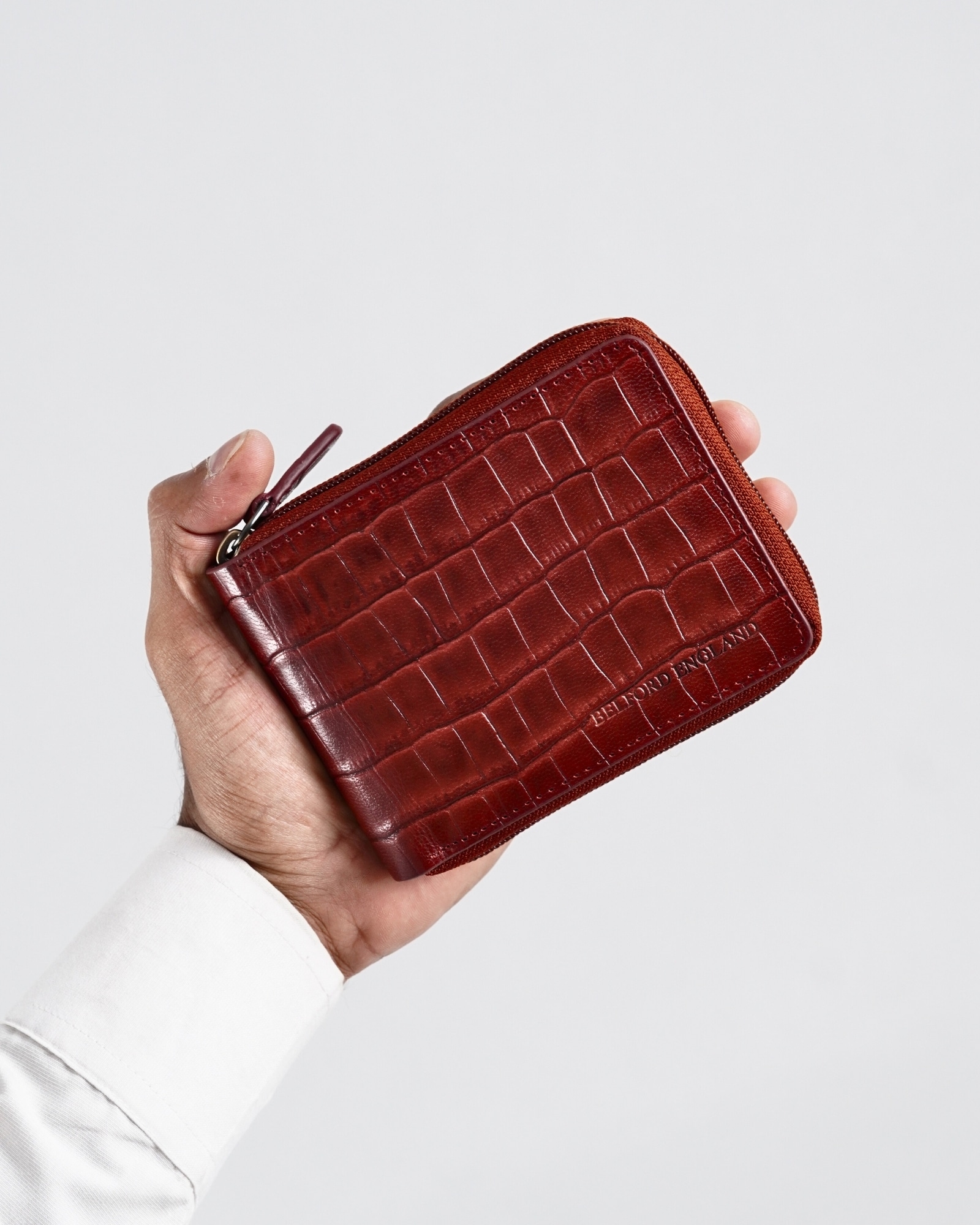 Tokyo Men’s Original Leather Zipper Wallet (Croco Brown & Cherry Blend) - Image 8