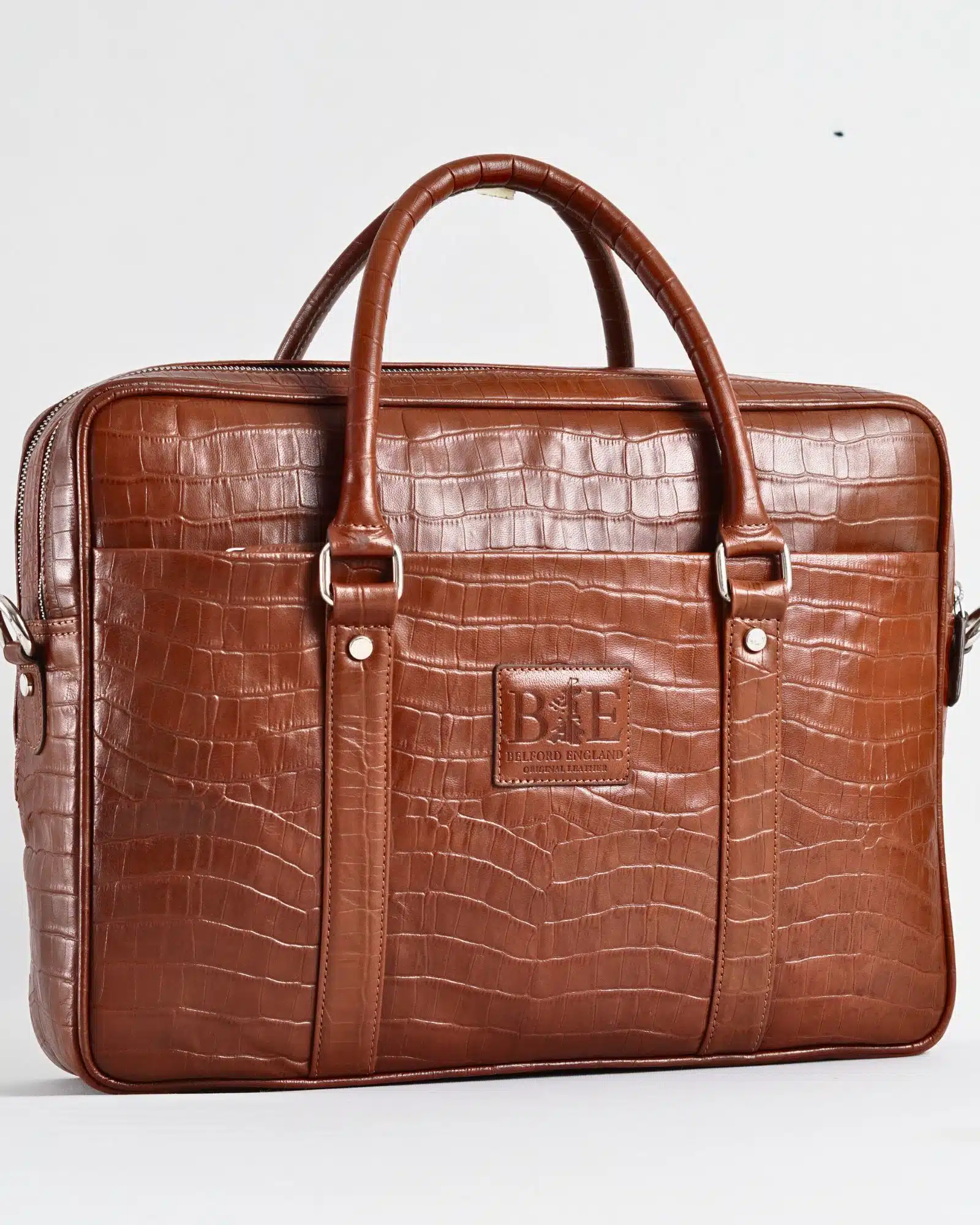 Executive Men's Original Leather Briefcase  (Croco Luxury Brown)