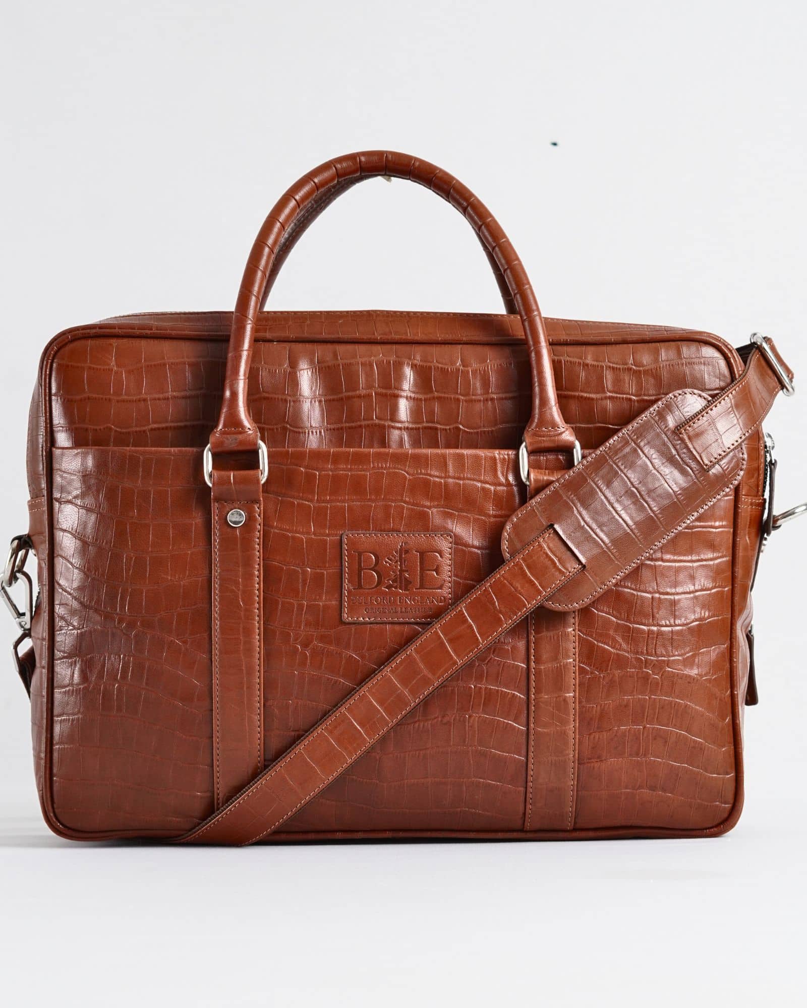 Executive Men's Original Leather Briefcase  (Croco Luxury Brown) - Image 3