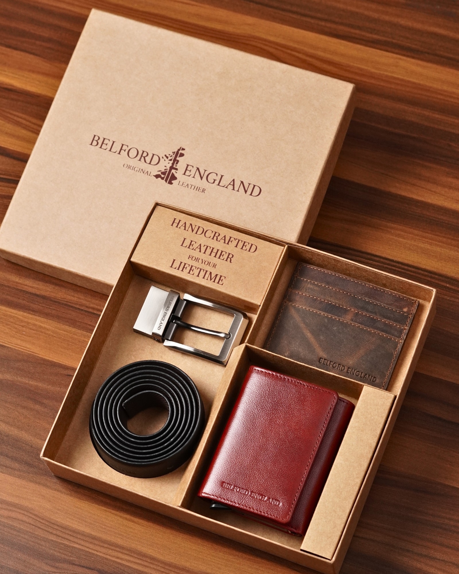 Gift For Men: Personalized Luxury Leather Wallet , Belt & Card Holder Set