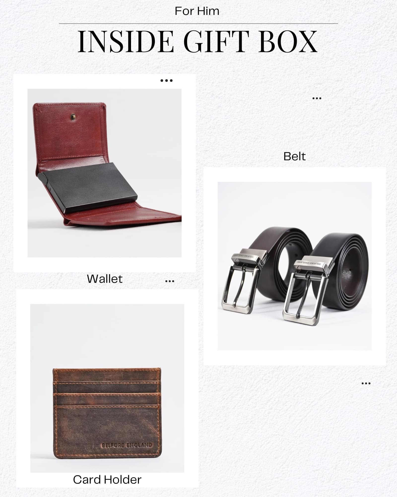 Gift For Men: Personalized Luxury Leather Wallet , Belt & Card Holder Set - Image 2