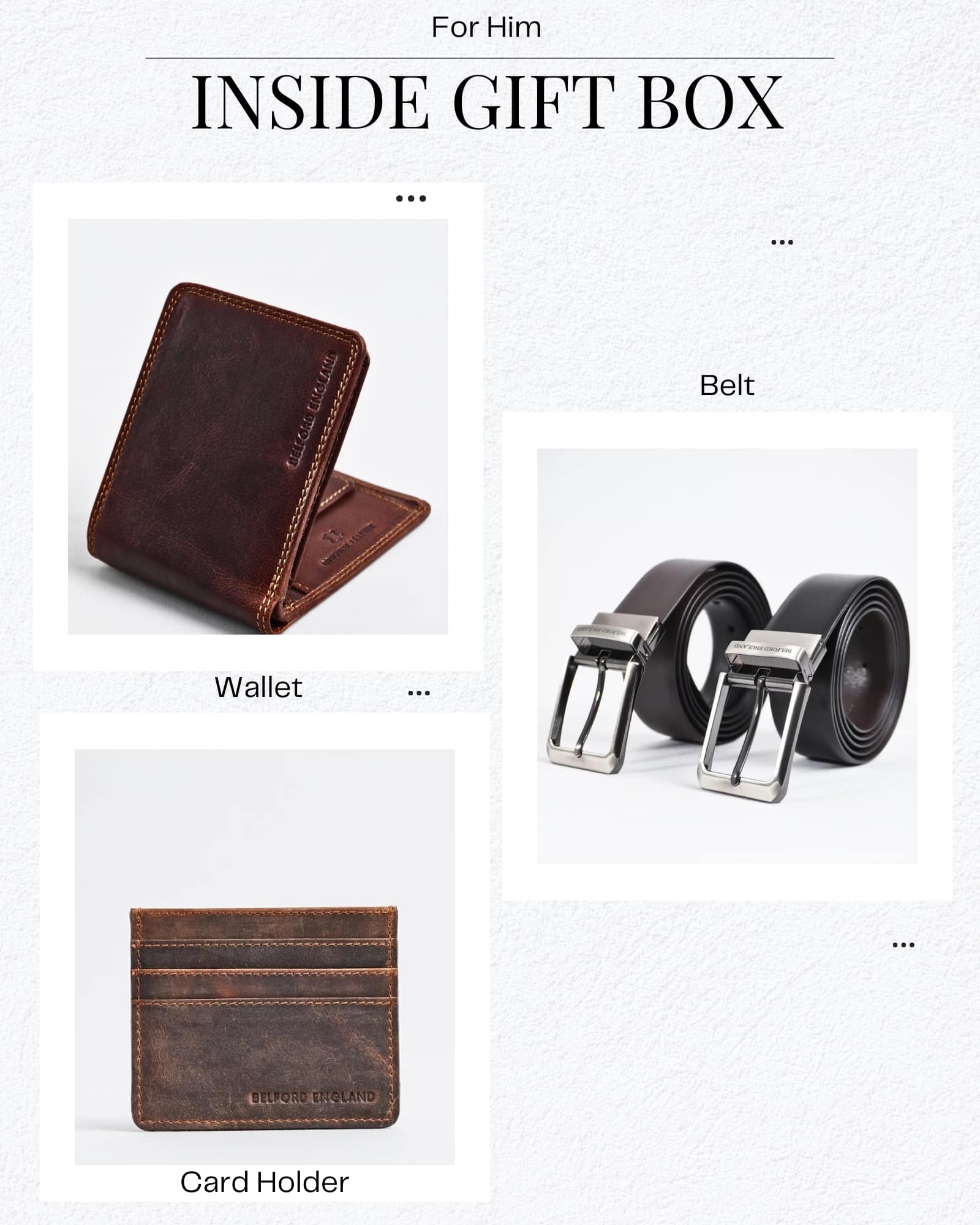 Gift For Men: Personalized Luxury Leather Wallet (Vintage Brown), Belt & Card Holder Set - Image 2