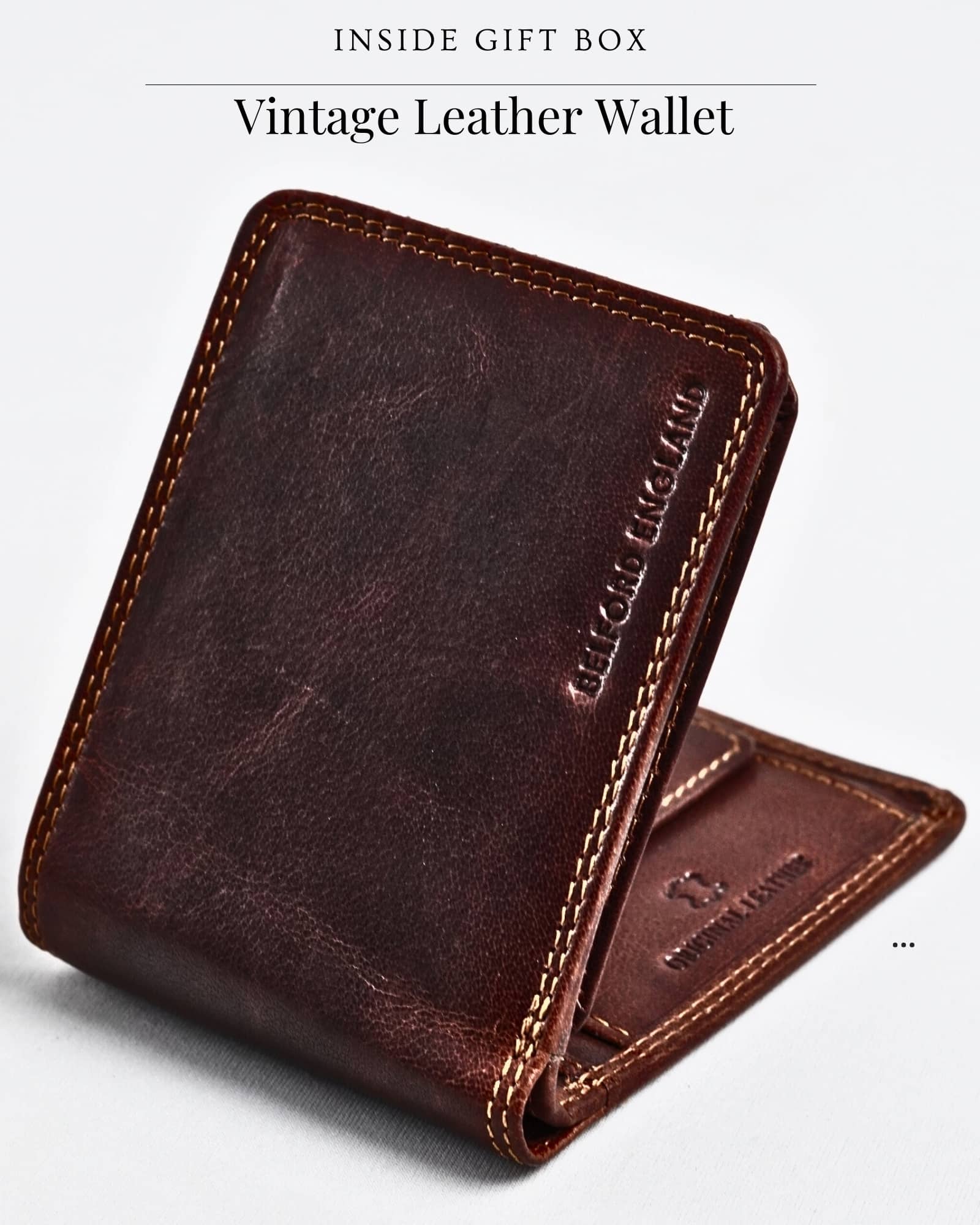 Gift For Men: Personalized Luxury Leather Wallet (Vintage Brown), Belt & Card Holder Set - Image 3