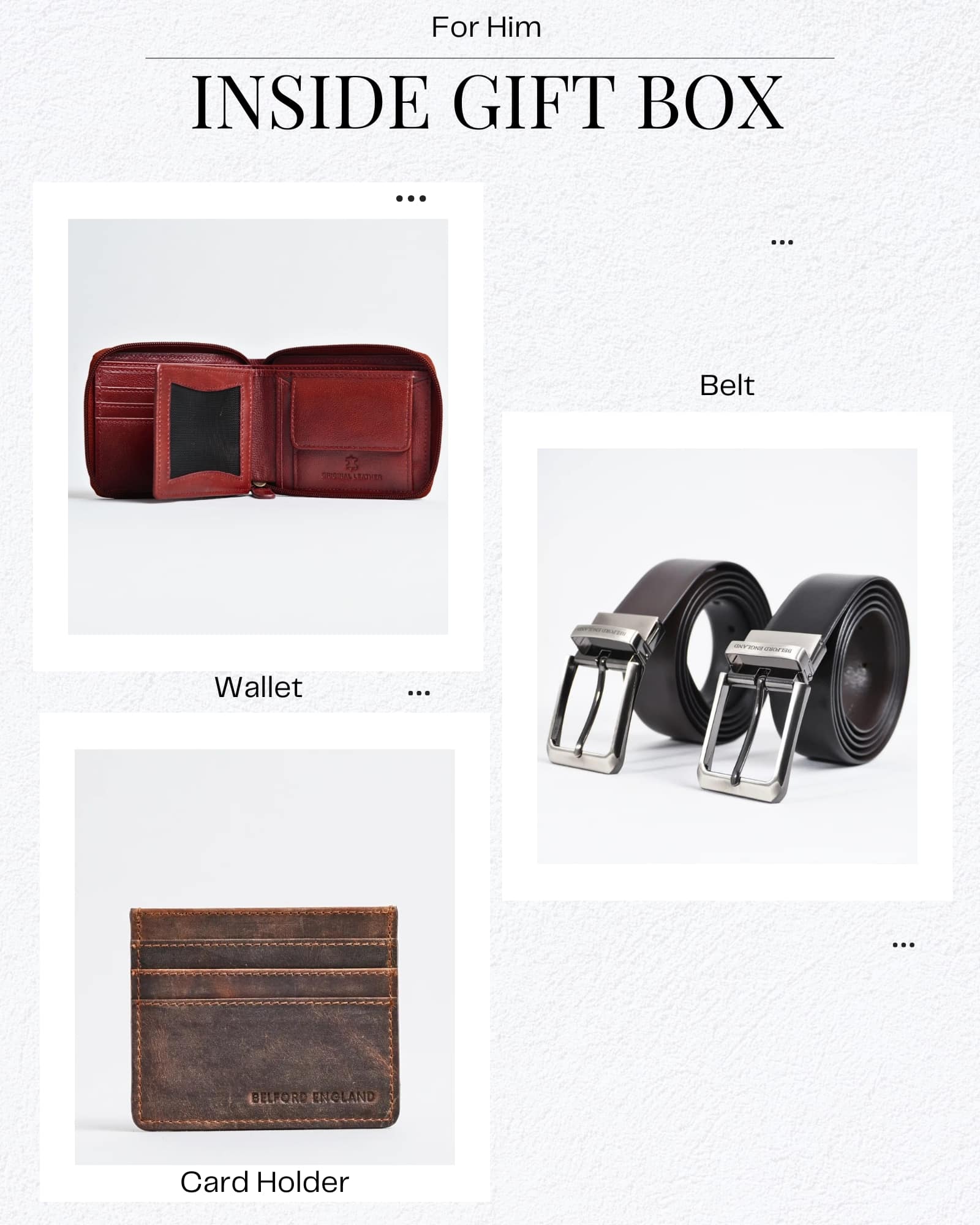 Gift For Men: Personalized Luxury Leather Wallet (Zip Around), Belt & Card Holder Set - Image 2