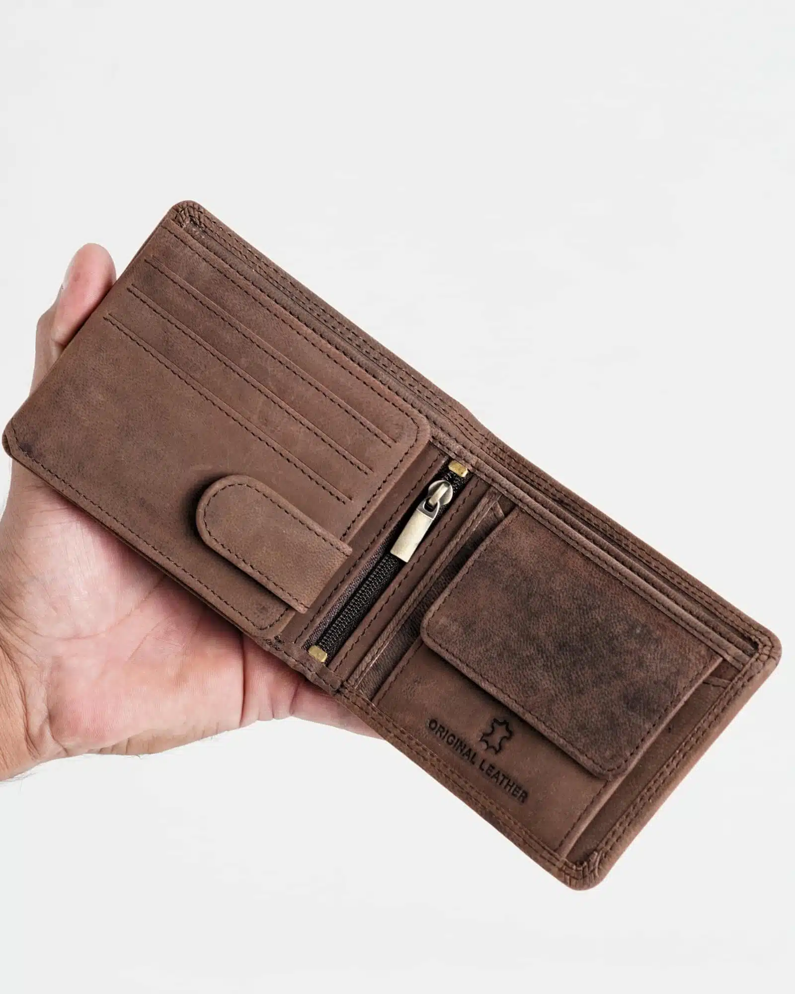 Cambridge - Men’s Original Leather Wallet (Rugged Series) - Brown - Image 2