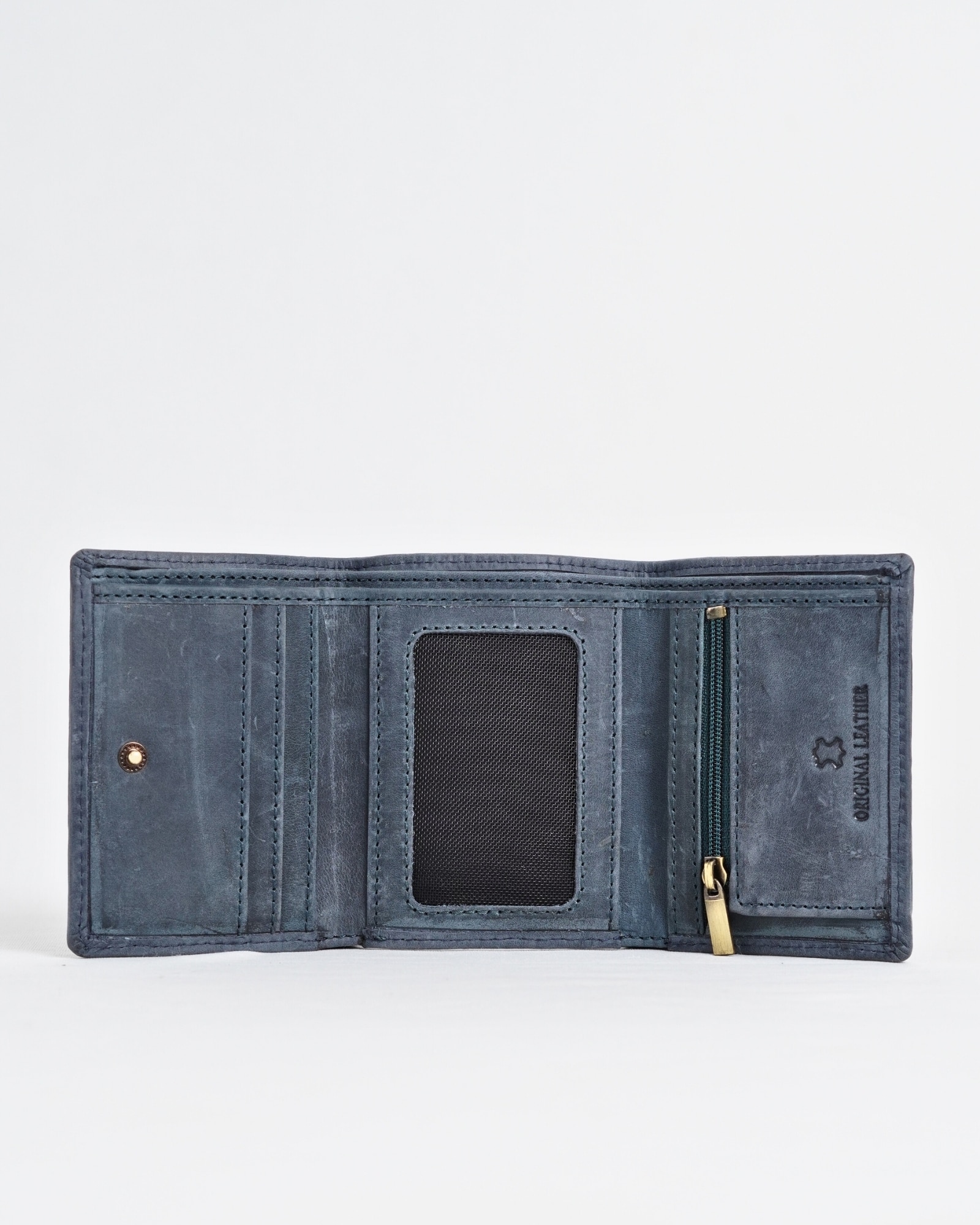 Dublin - Men’s Original Leather Trifold Wallet (Rugged Series) - Blue - Image 2
