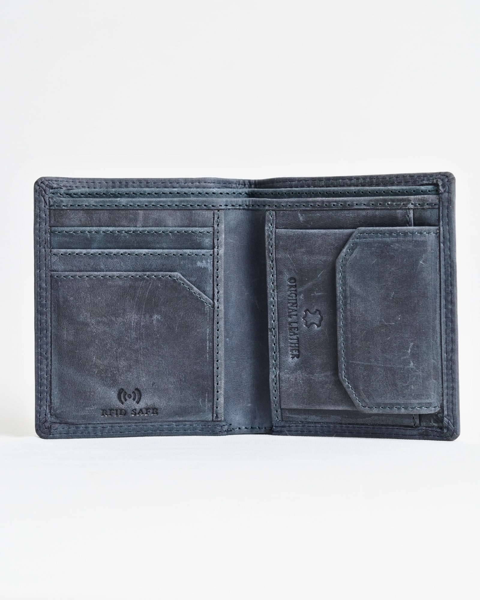 Hyde [Sleek Series] Men’s Original Leather Wallet (Rugged Blue) - Image 2