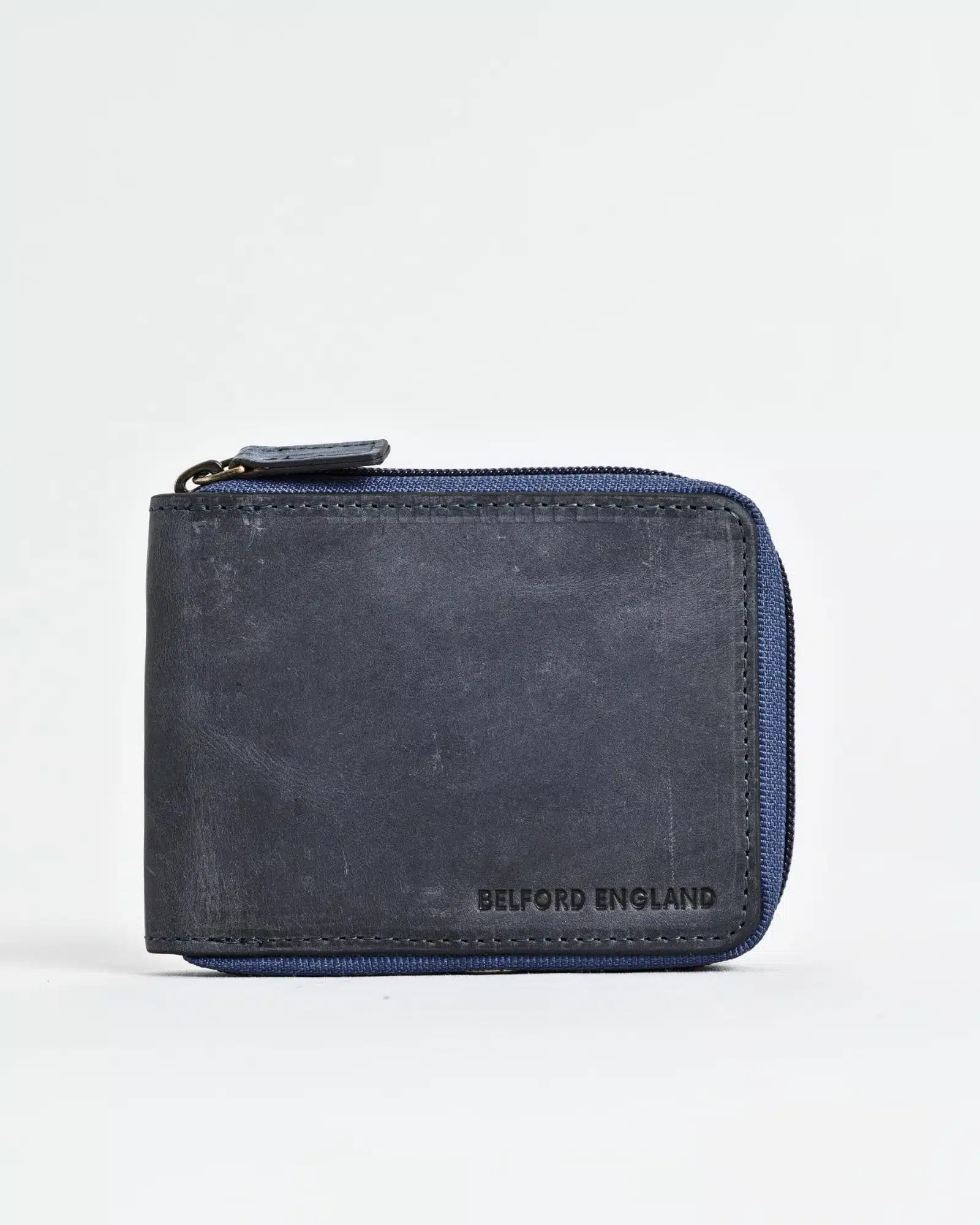 Tokyo Men’s Original Leather Zipper Wallet (Rugged Blue)