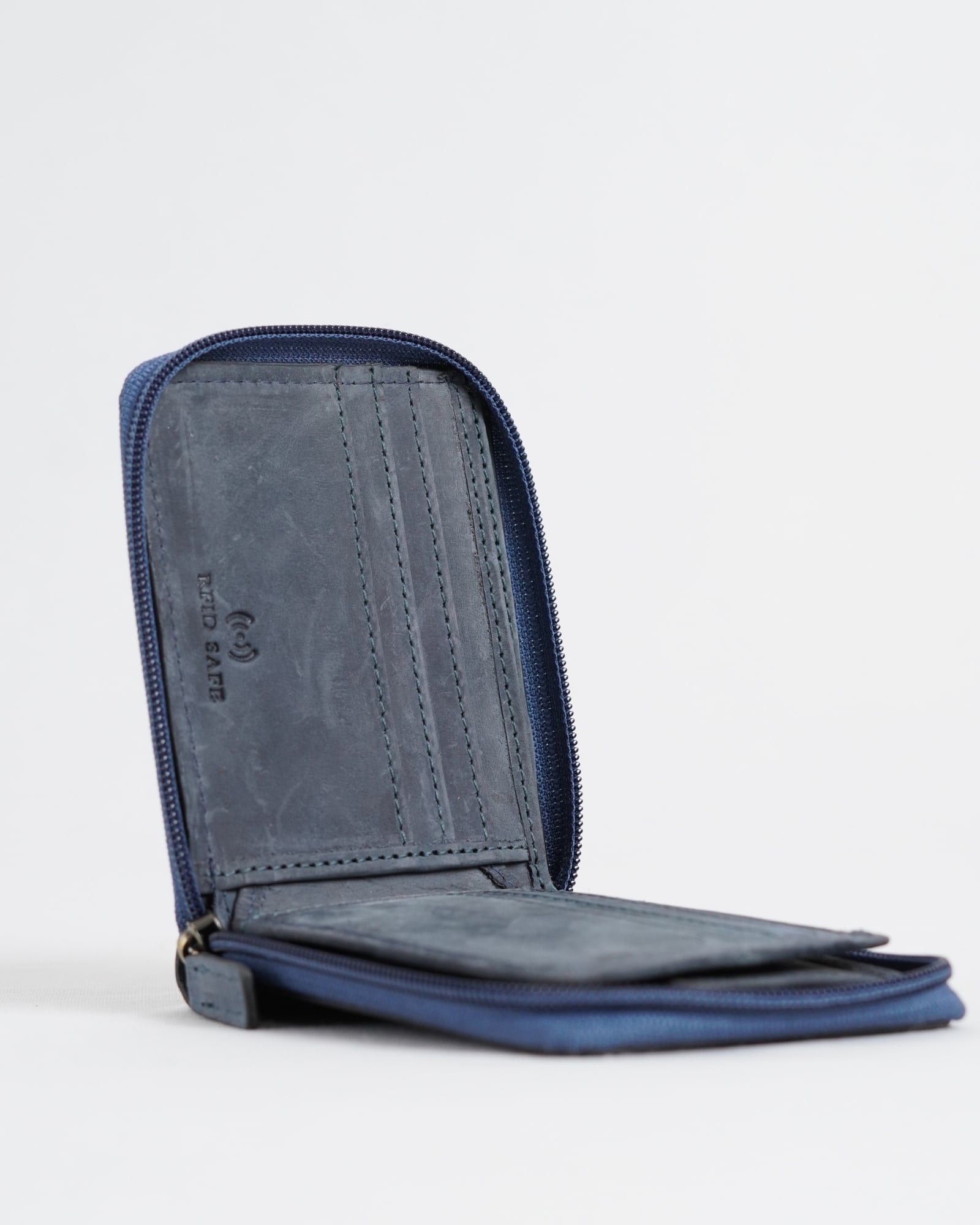 Tokyo Men’s Original Leather Zipper Wallet (Rugged Blue) - Image 6