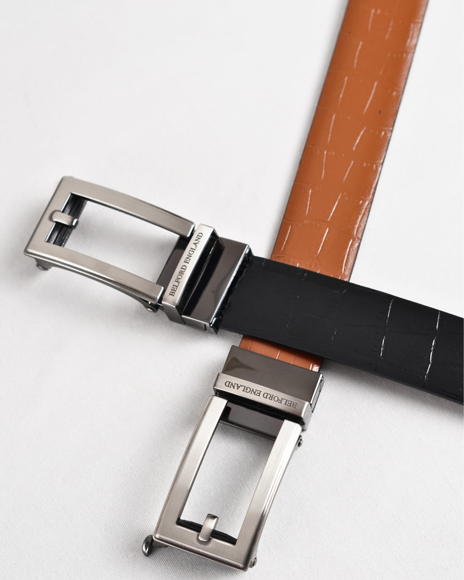 Swiss - Men's Original Leather Belt  Reversible (Black and Tan) - 28-44 - Image 4