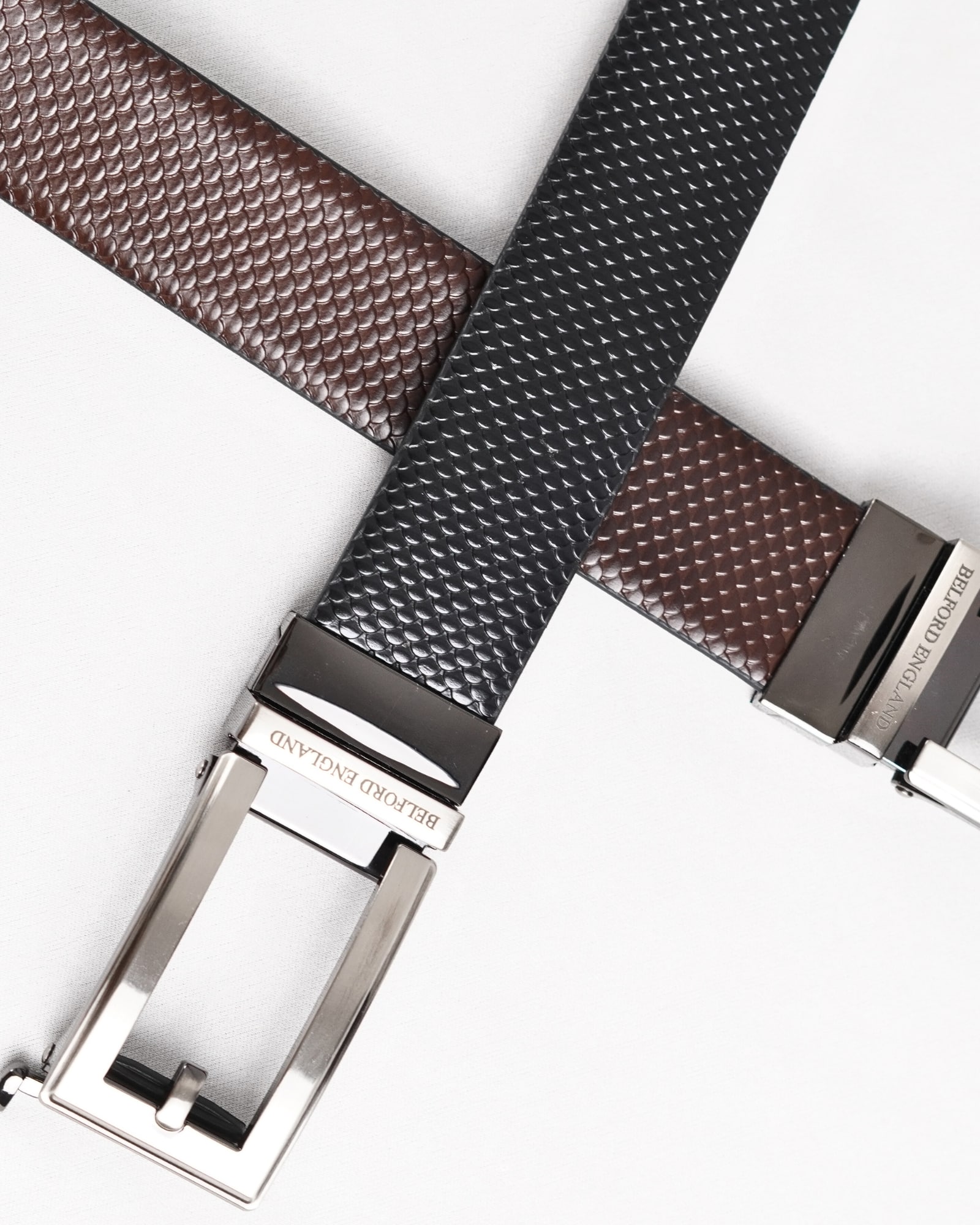 Swiss - Men's Original Leather Belt  Reversible (Salmon Black and Brown) - 28-44 - Image 6