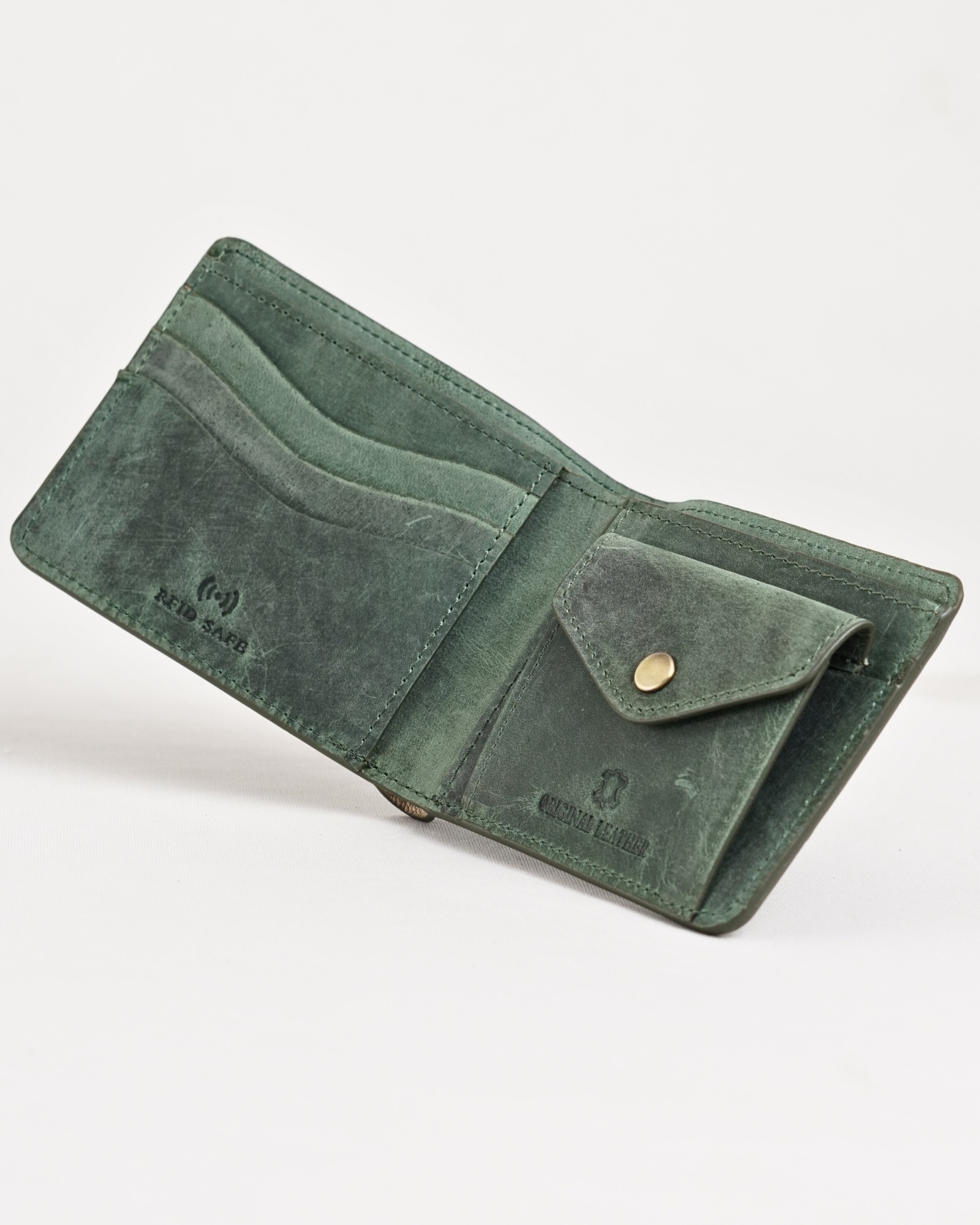 Broadway  (Sleek Series) - Men’s Original Leather Wallet (Rugged Green) - Image 2